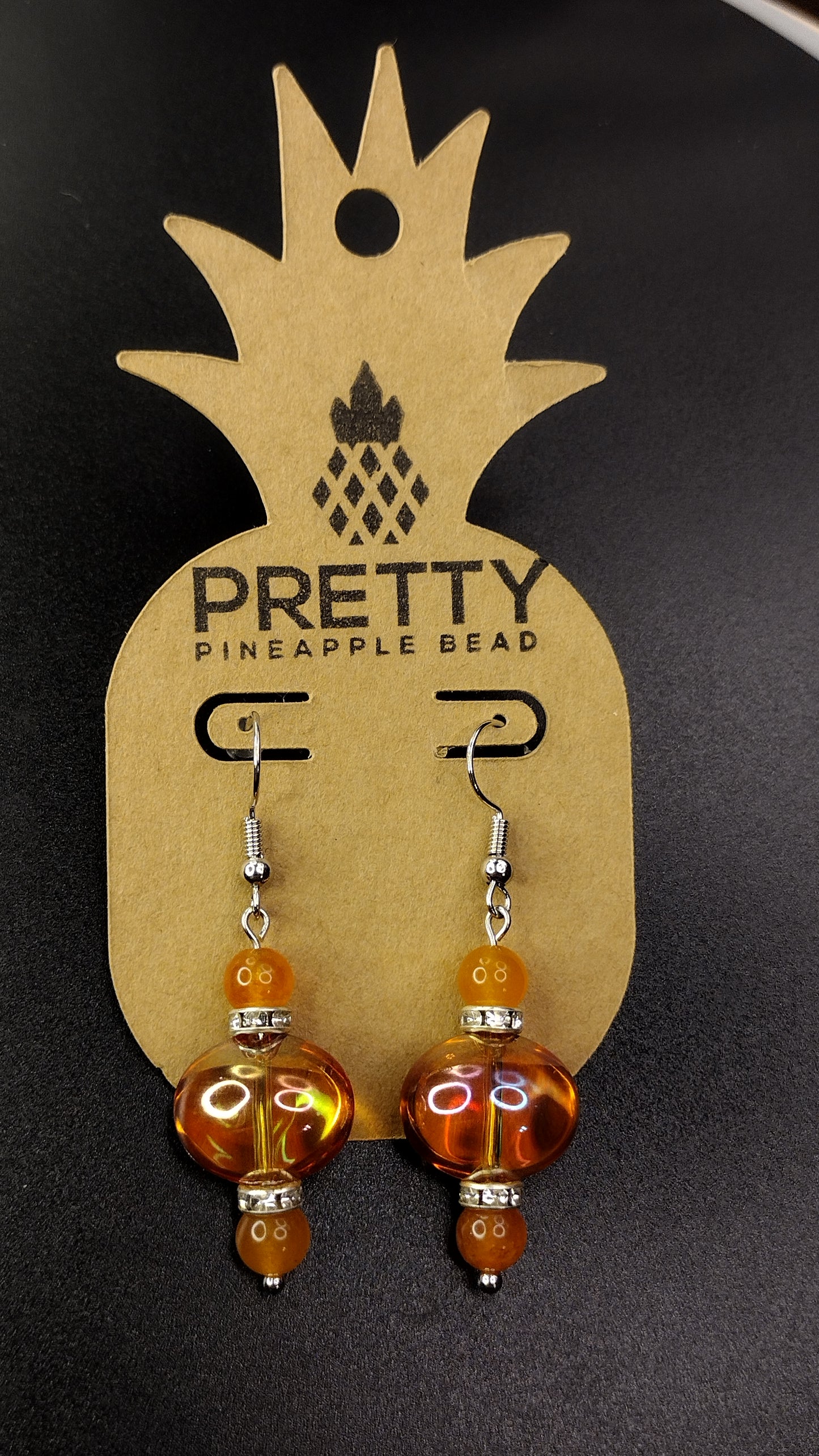 Orange Crystal Bar Earrings Pretty Pineapple Bead Pretty Pineapple Bead