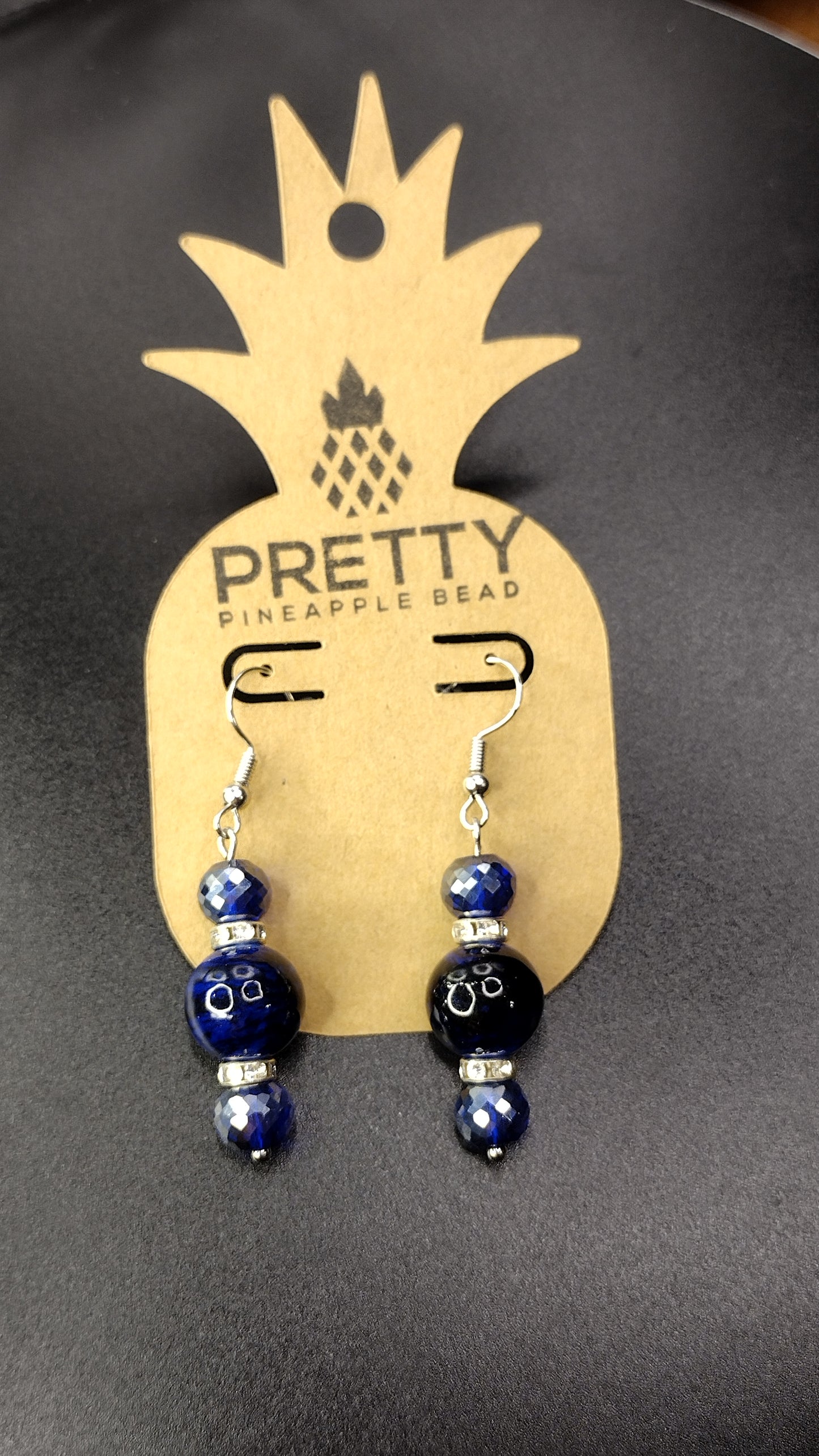 Blue Crystal Bar Earrings Pretty Pineapple Bead Pretty Pineapple Bead