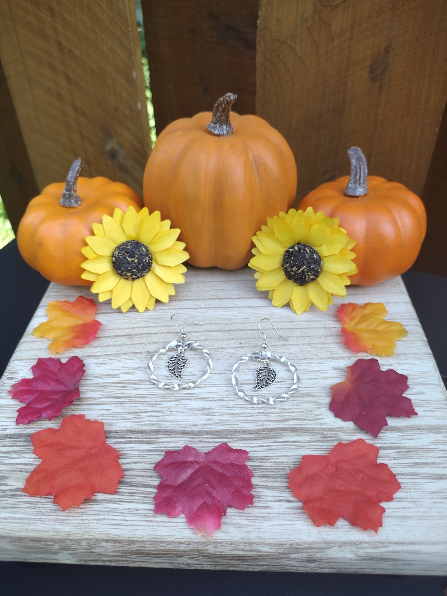 Fall Leaves Twisted Hoop Earrings Pretty Pineapple Bead Pretty Pineapple Bead