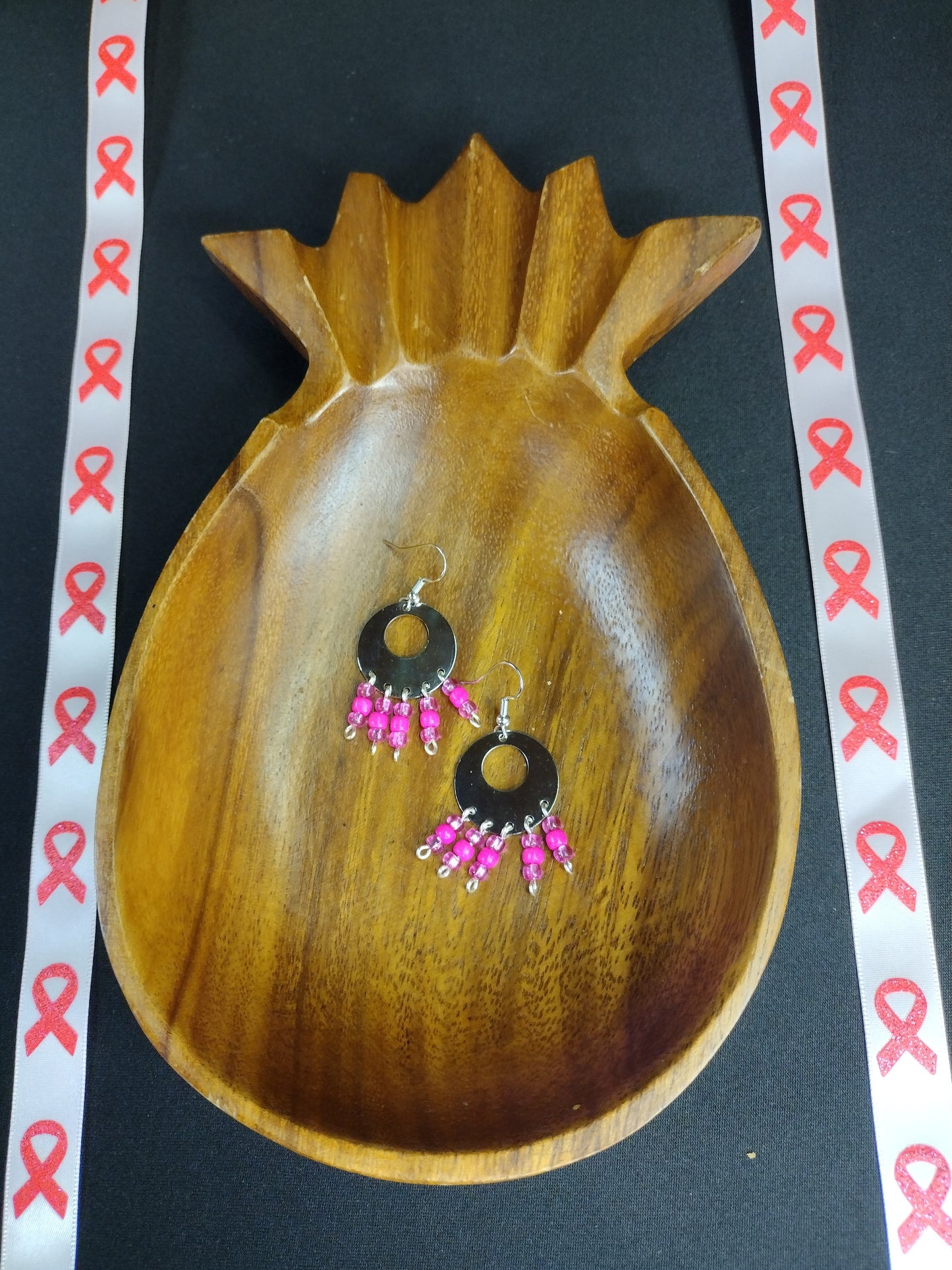 Pink Chandelier Ribbon Earrings Pretty Pineapple Bead Pretty Pineapple Bead