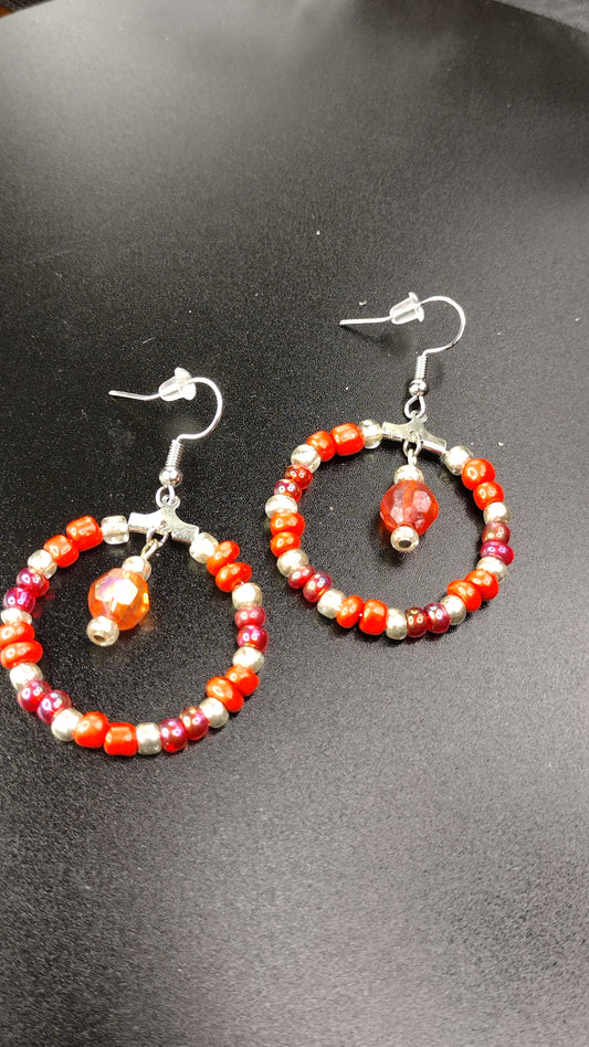 Red Seed Bead Hoop Earrings Pretty Pineapple Bead Pretty Pineapple Bead