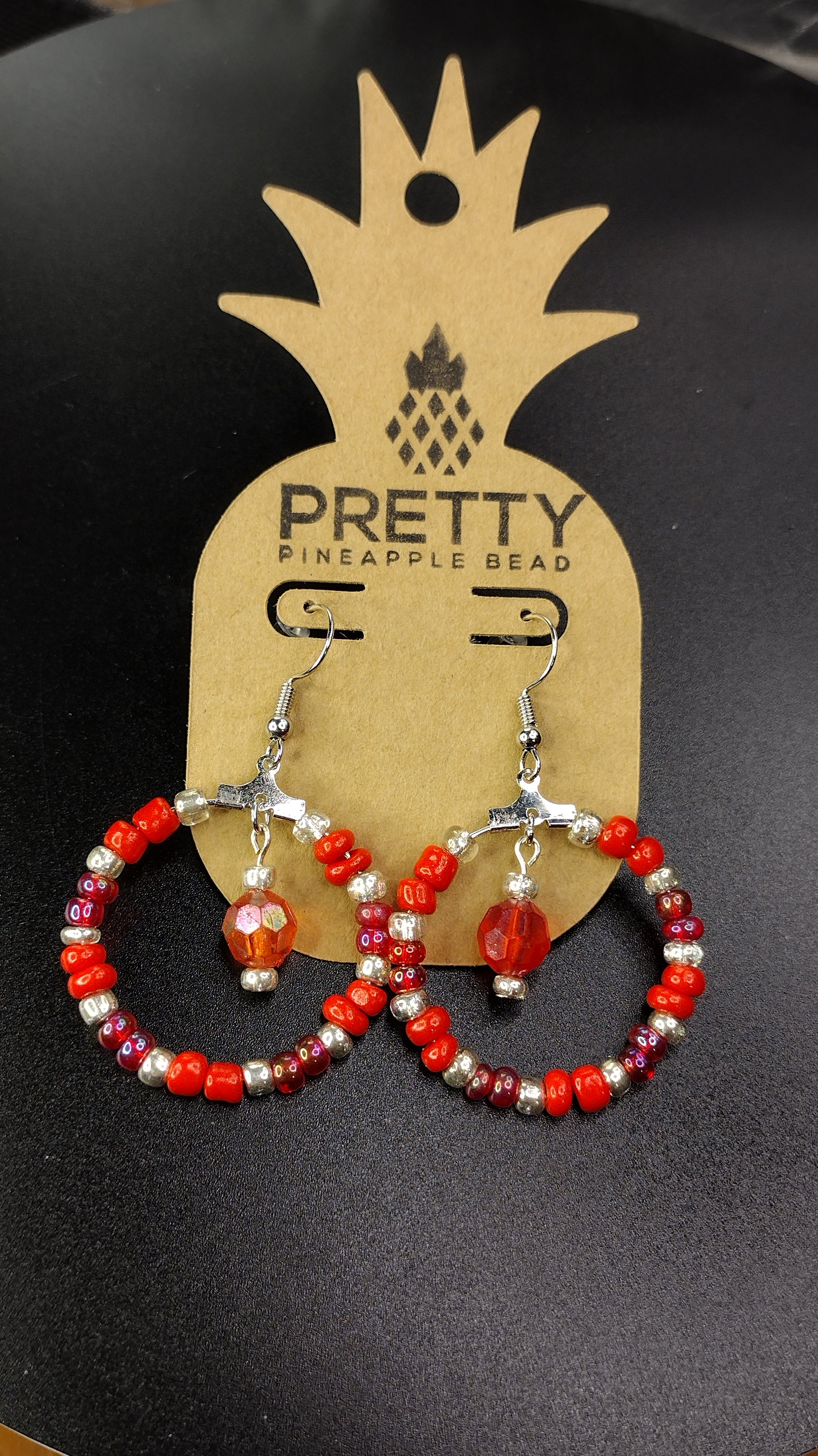 Red Seed Bead Hoop Earrings Pretty Pineapple Bead Pretty Pineapple Bead