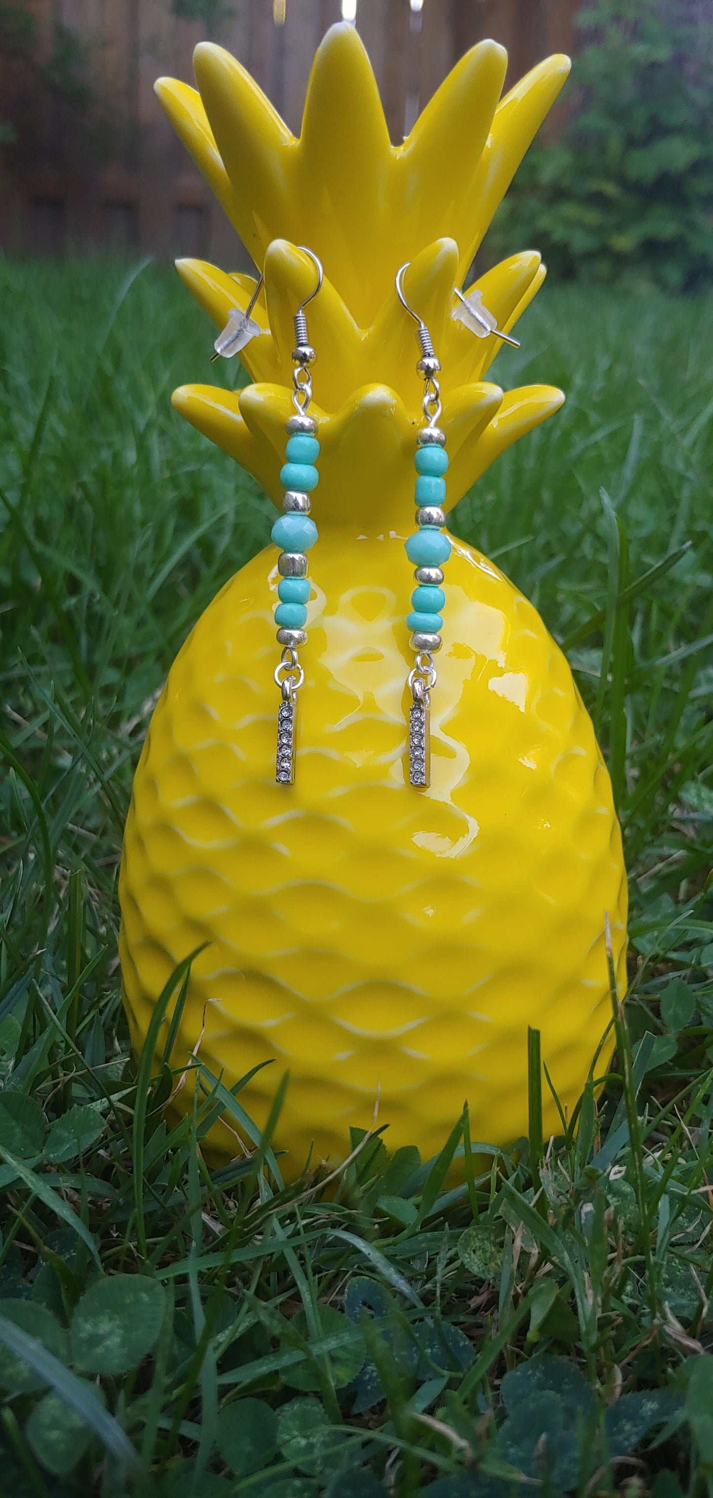Teal Rhinestone Bar Earrings Prettypineapplebead Prettypineapplebead