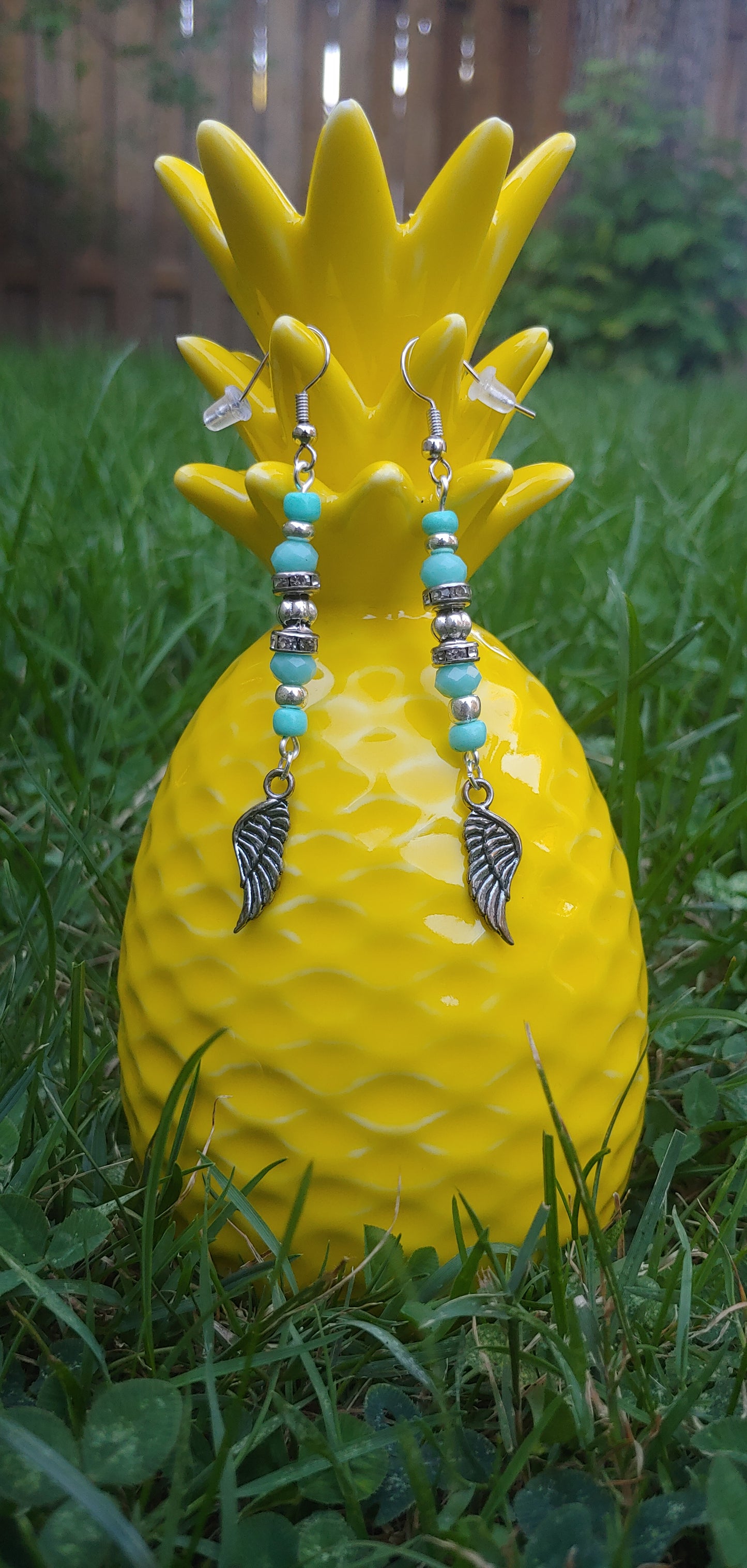 Teal Feather Wing Earrings Prettypineapplebead Prettypineapplebead