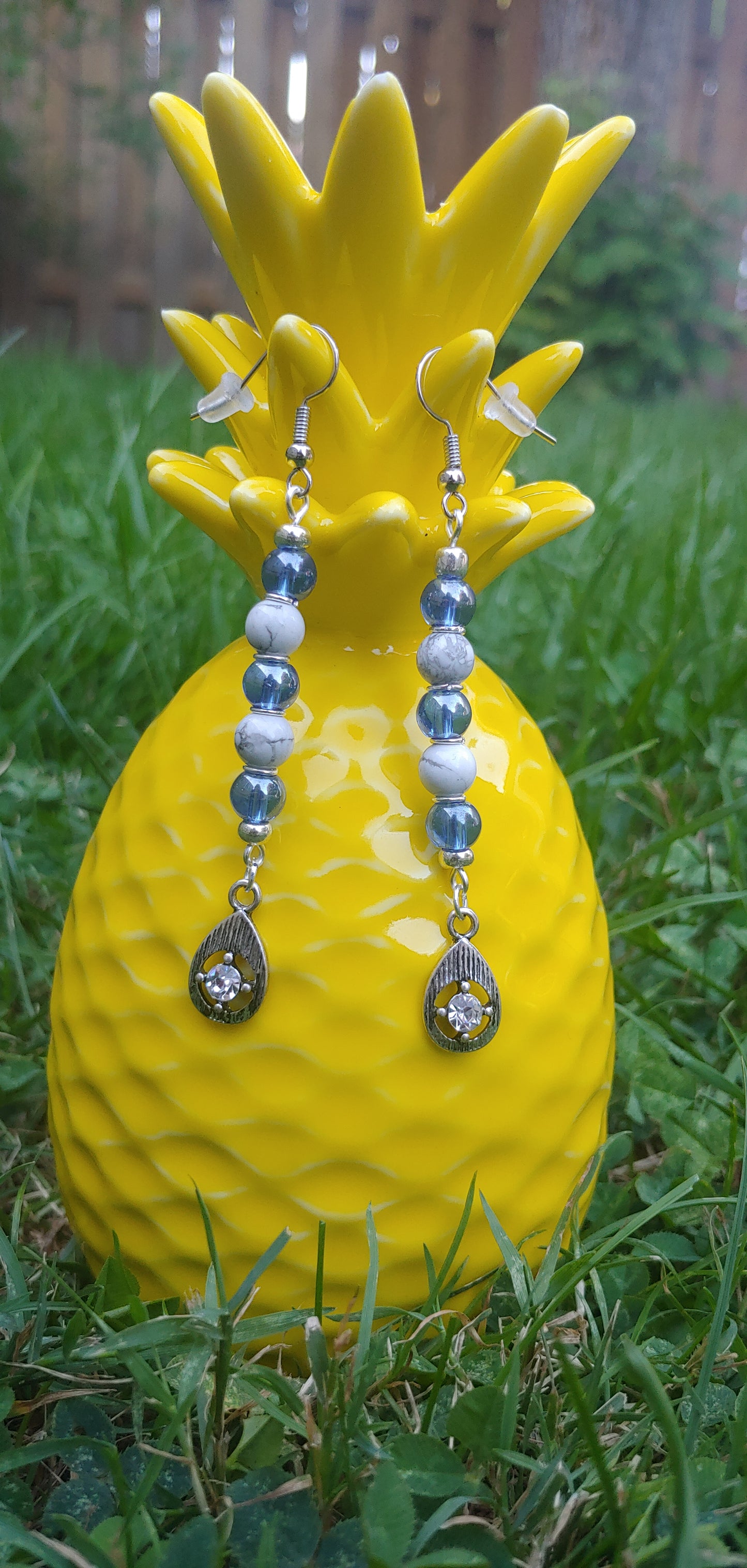 Blue & Rhinestone Drop Earrings Prettypineapplebead Prettypineapplebead