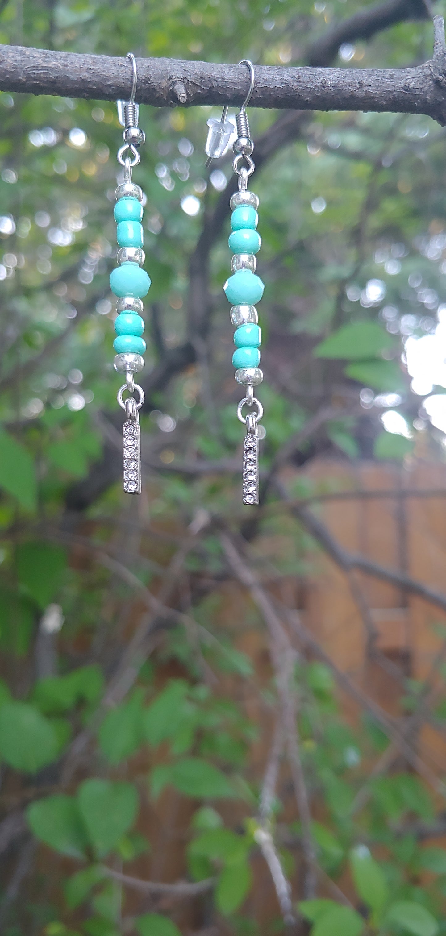 Teal Rhinestone Bar Earrings Prettypineapplebead Prettypineapplebead