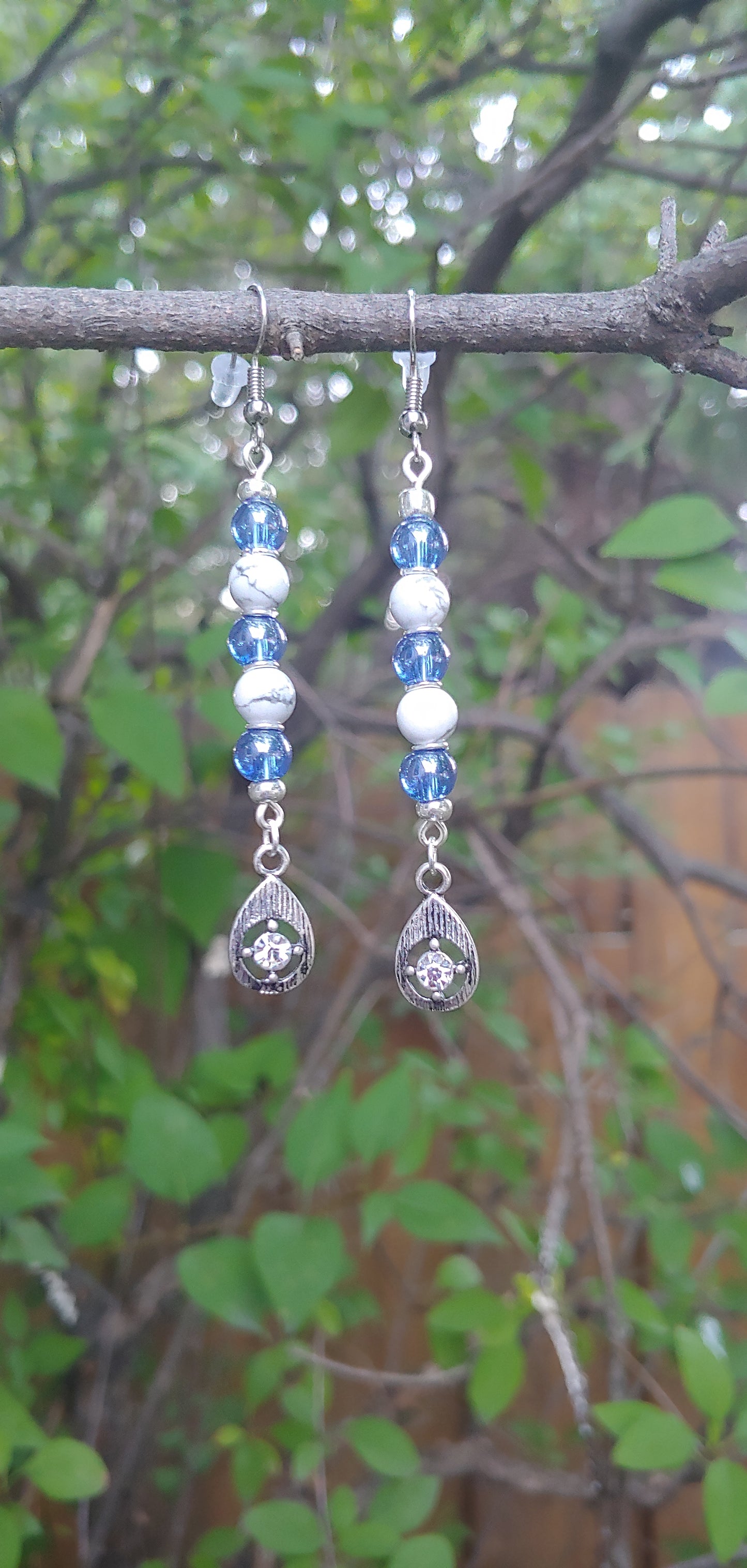 Blue & Rhinestone Drop Earrings Prettypineapplebead Prettypineapplebead