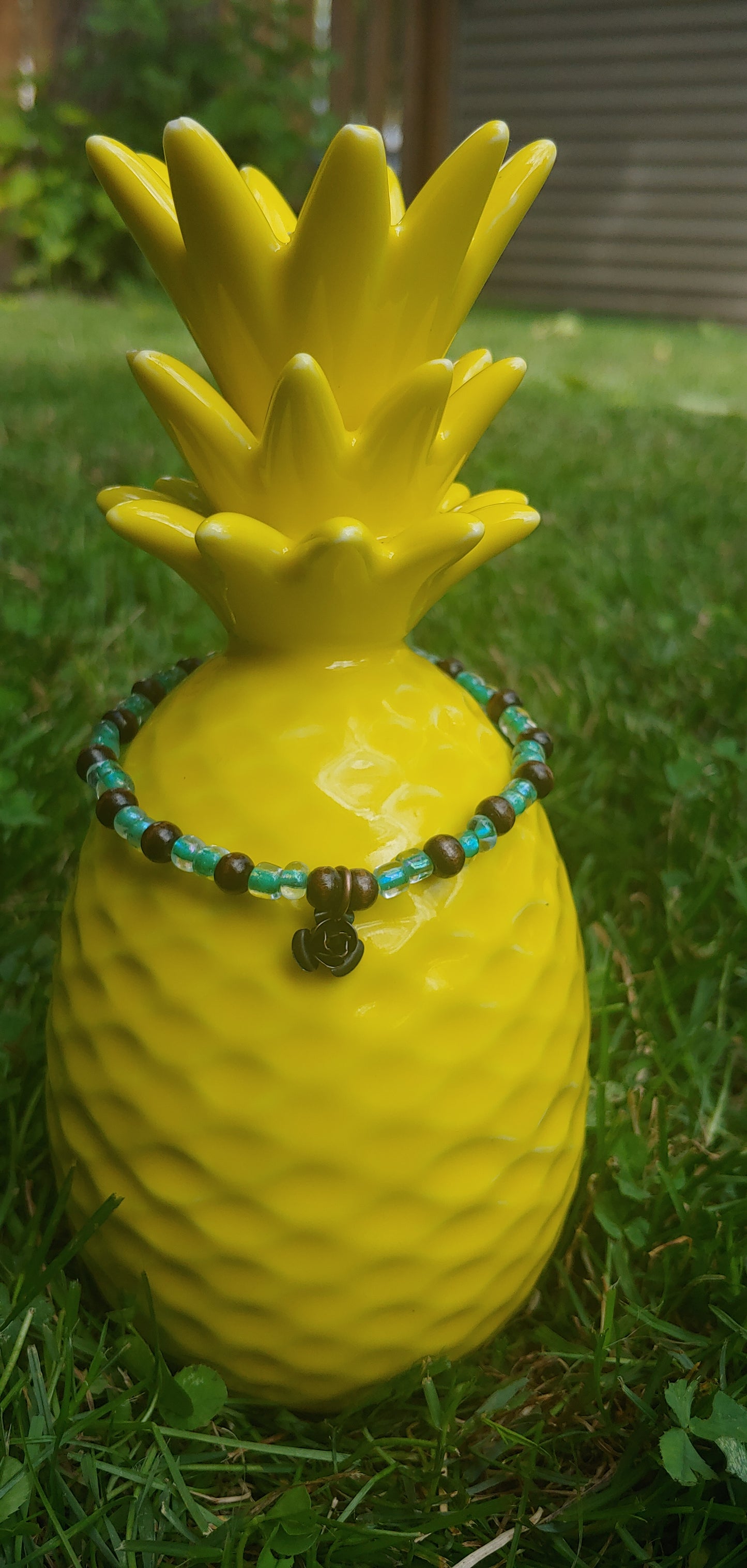Teal & Bronze Flower Stretch Bracelet Prettypineapplebead Prettypineapplebead