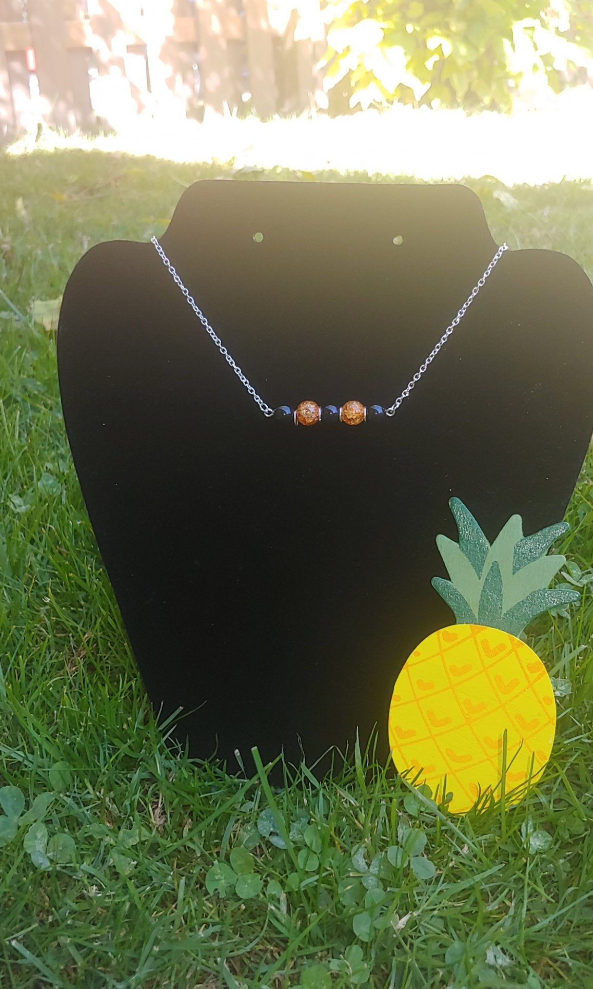 Orange & Black Bar Necklace Prettypineapplebead Prettypineapplebead