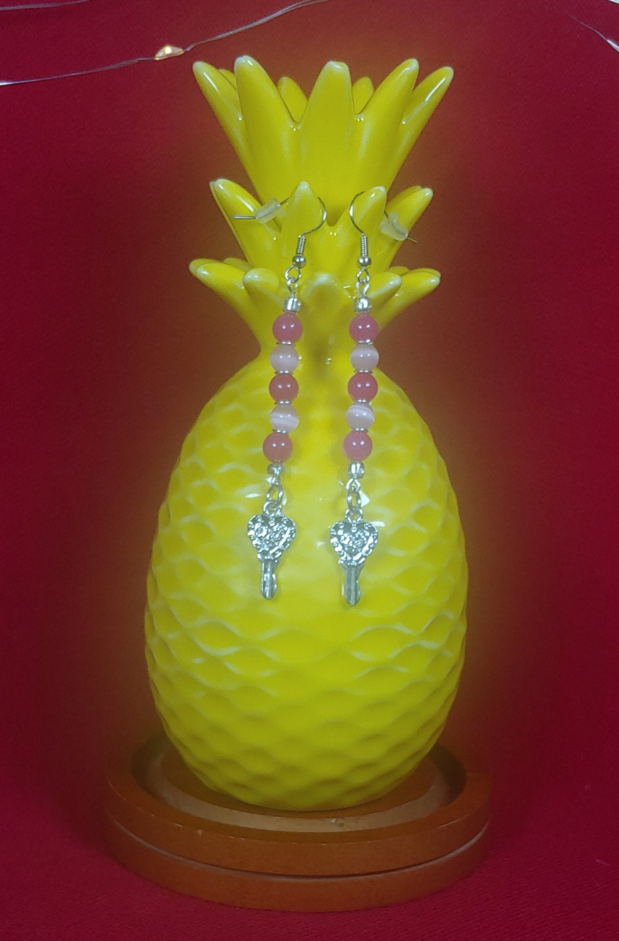 Pink Heart Key Earrings