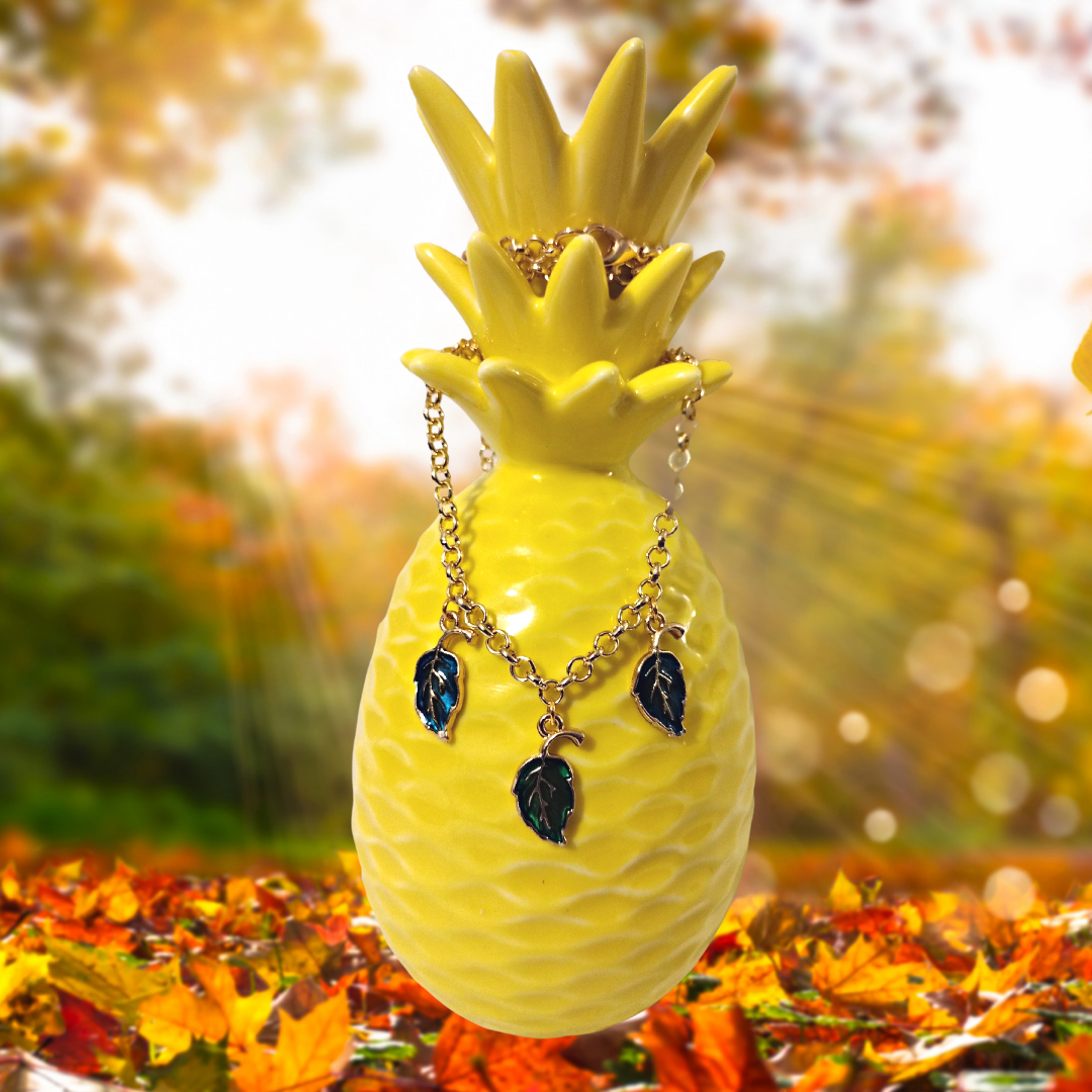Blue & Green Falling Leaves Necklace