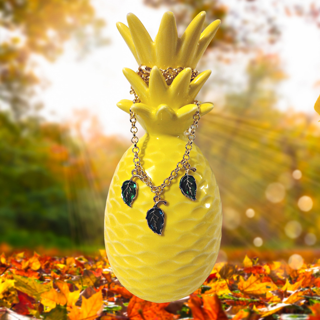 Green & Blue Falling Leaves Necklace Pretty Pineapple Bead Pretty Pineapple Bead