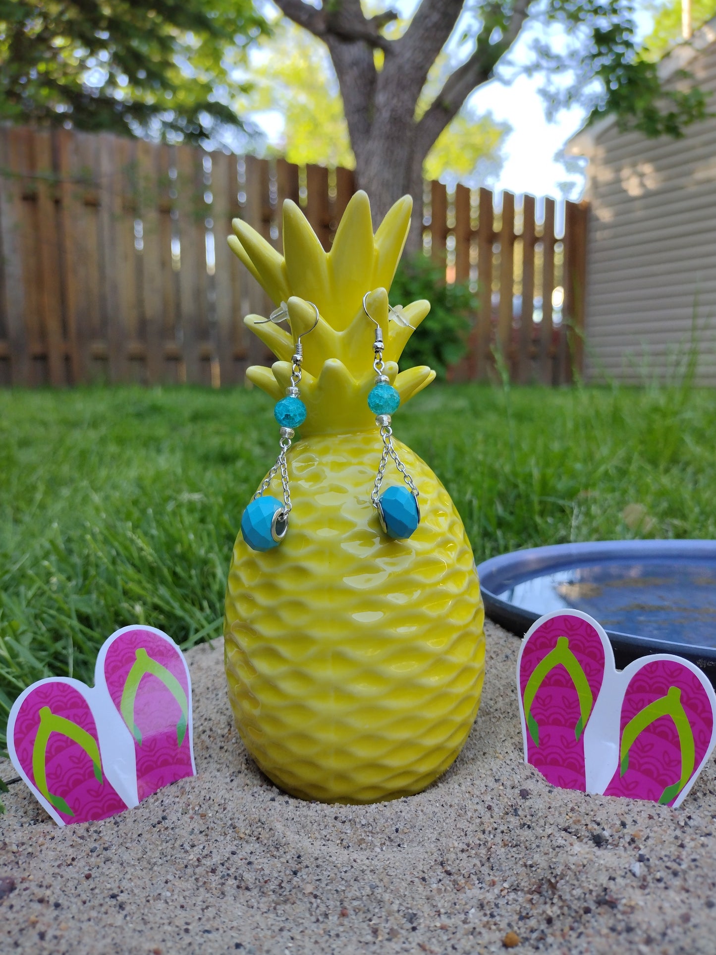 Blue Dangly Earrings Pretty Pineapple Bead Pretty Pineapple Bead