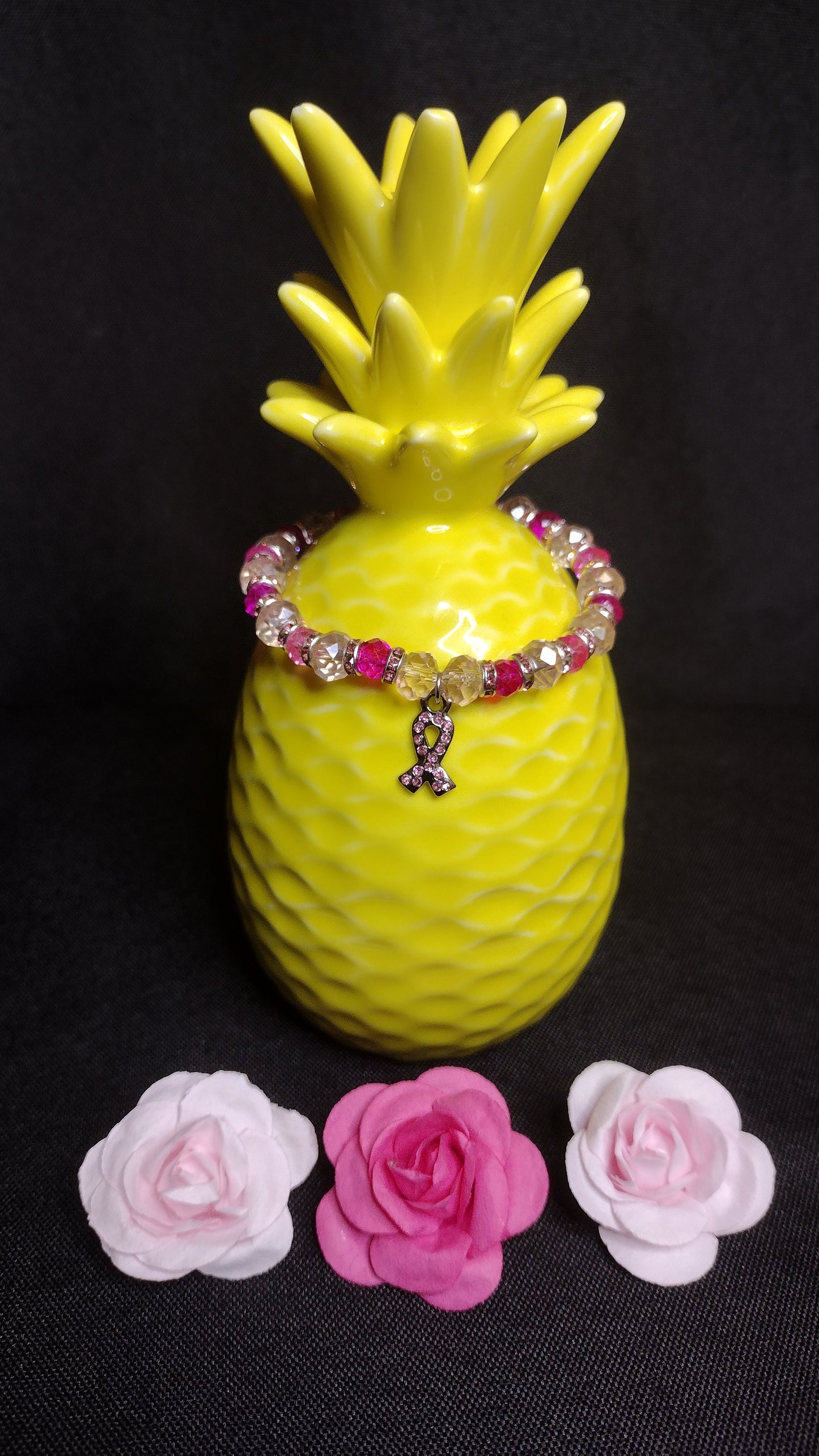 Rhinestone & Crystal Ribbon Bracelet Pretty Pineapple Bead Pretty Pineapple Bead