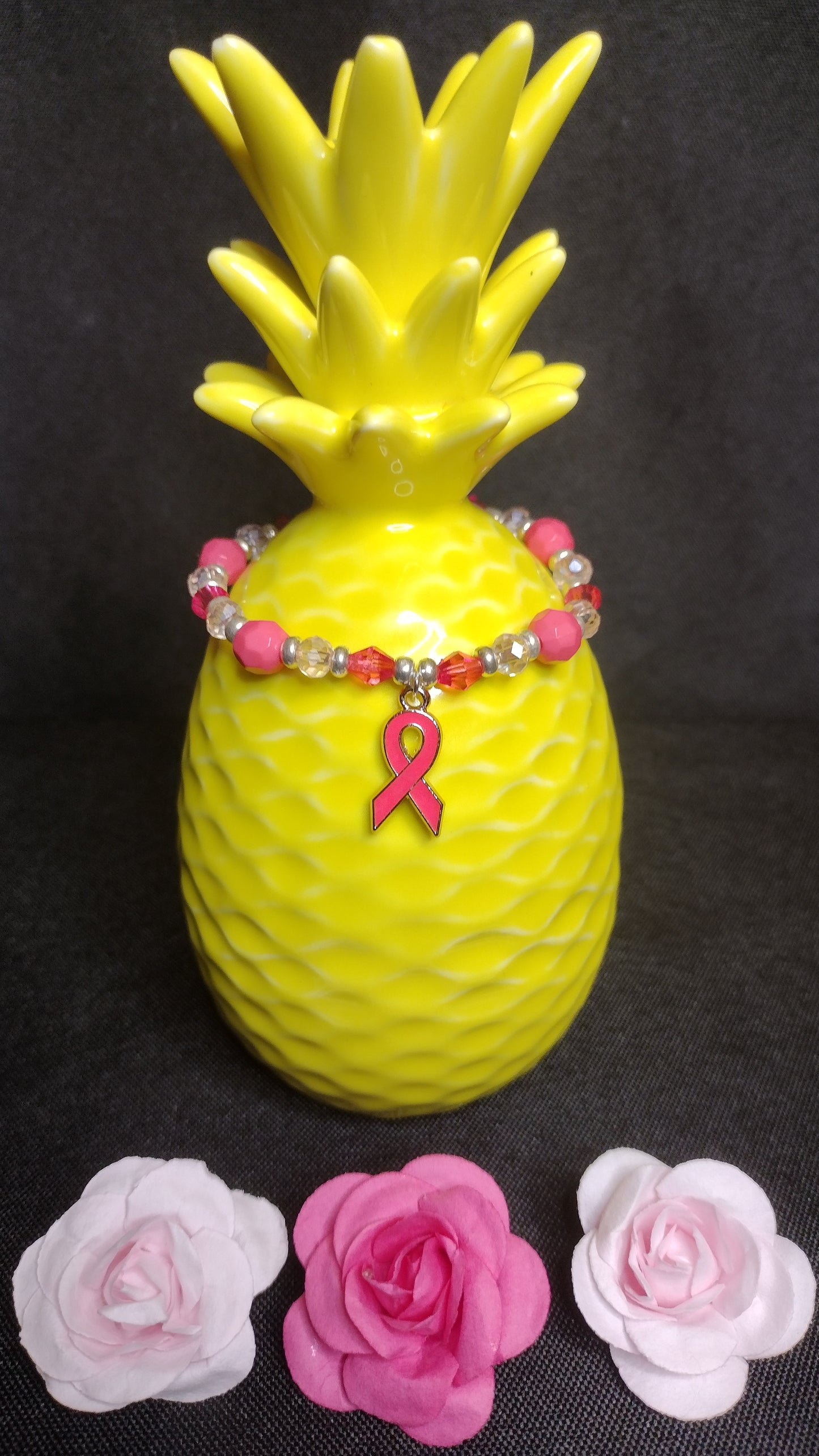 Dark Pink Ribbon Bracelet Pretty Pineapple Bead Pretty Pineapple Bead