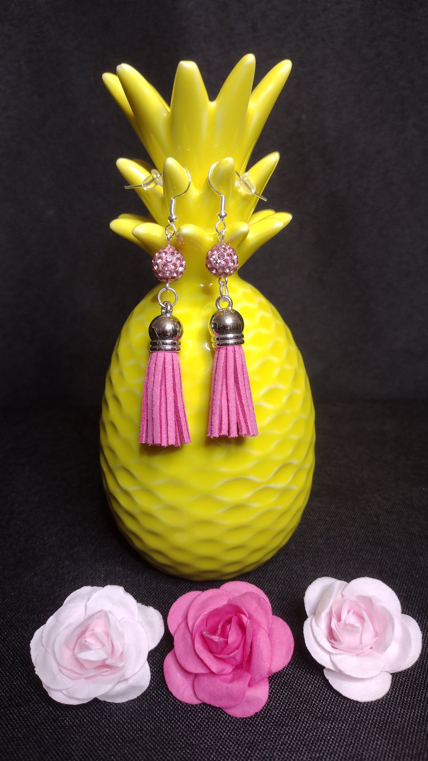 Pink Rhinestone & Tassel Earrings Pretty Pineapple Bead Pretty Pineapple Bead