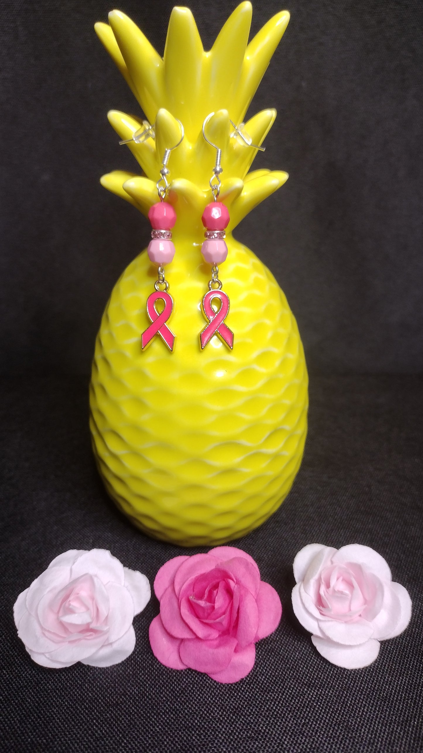 Dark Pink Ribbon Earrings