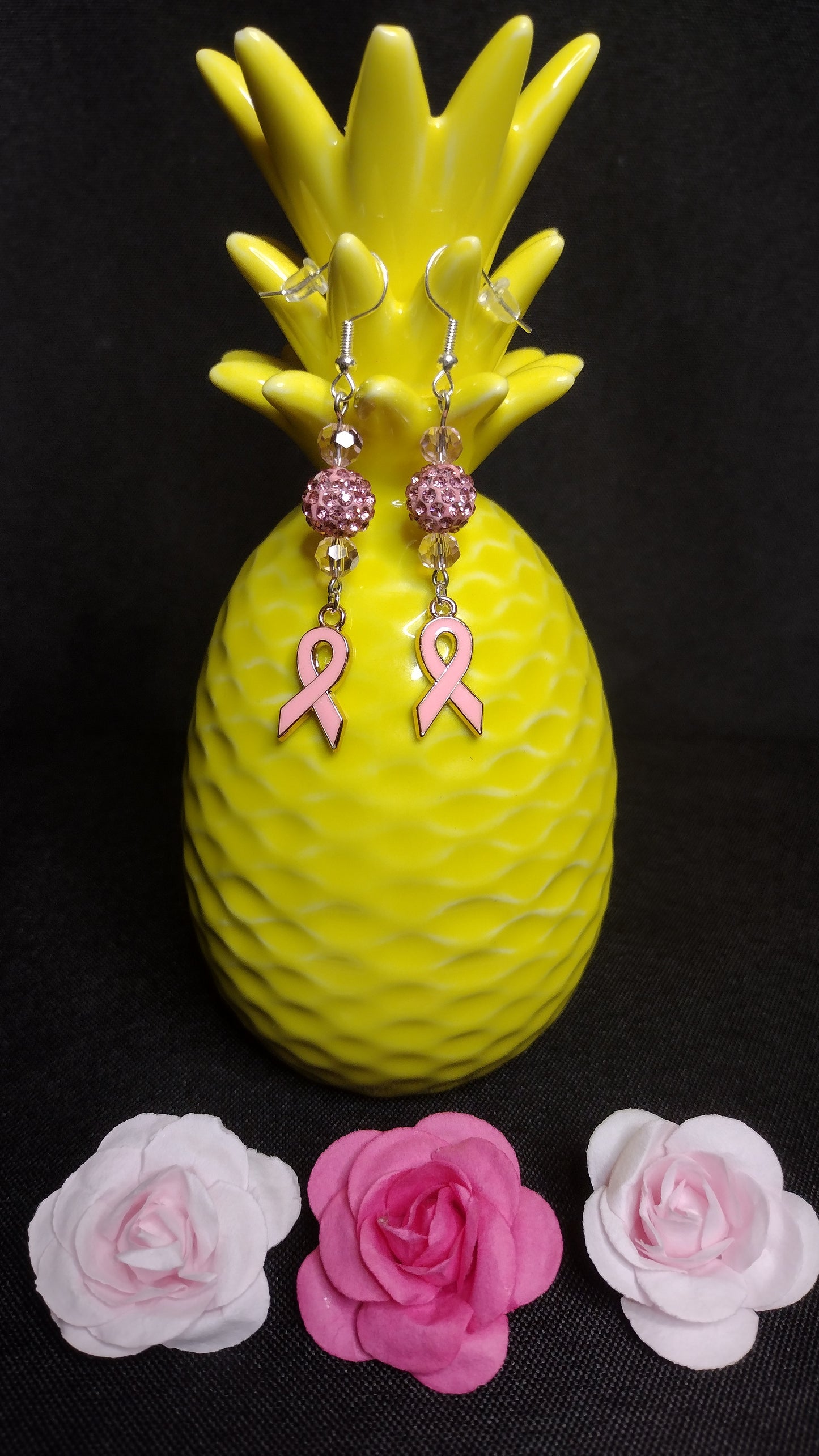 Pastel Pink Ribbon Earrings Pretty Pineapple Bead Pretty Pineapple Bead