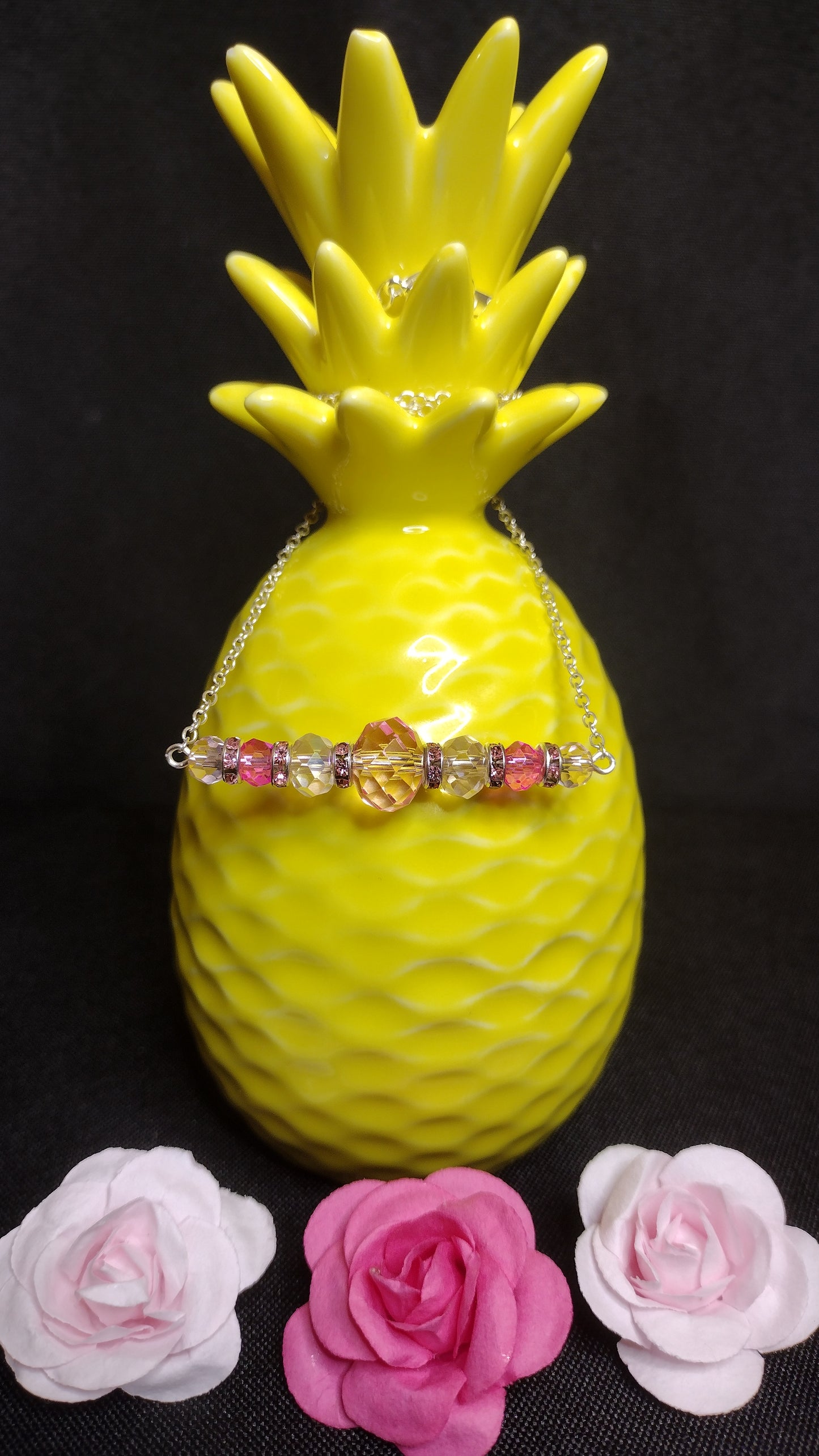 Crystal Pink Bar Necklace Pretty Pineapple Bead Pretty Pineapple Bead
