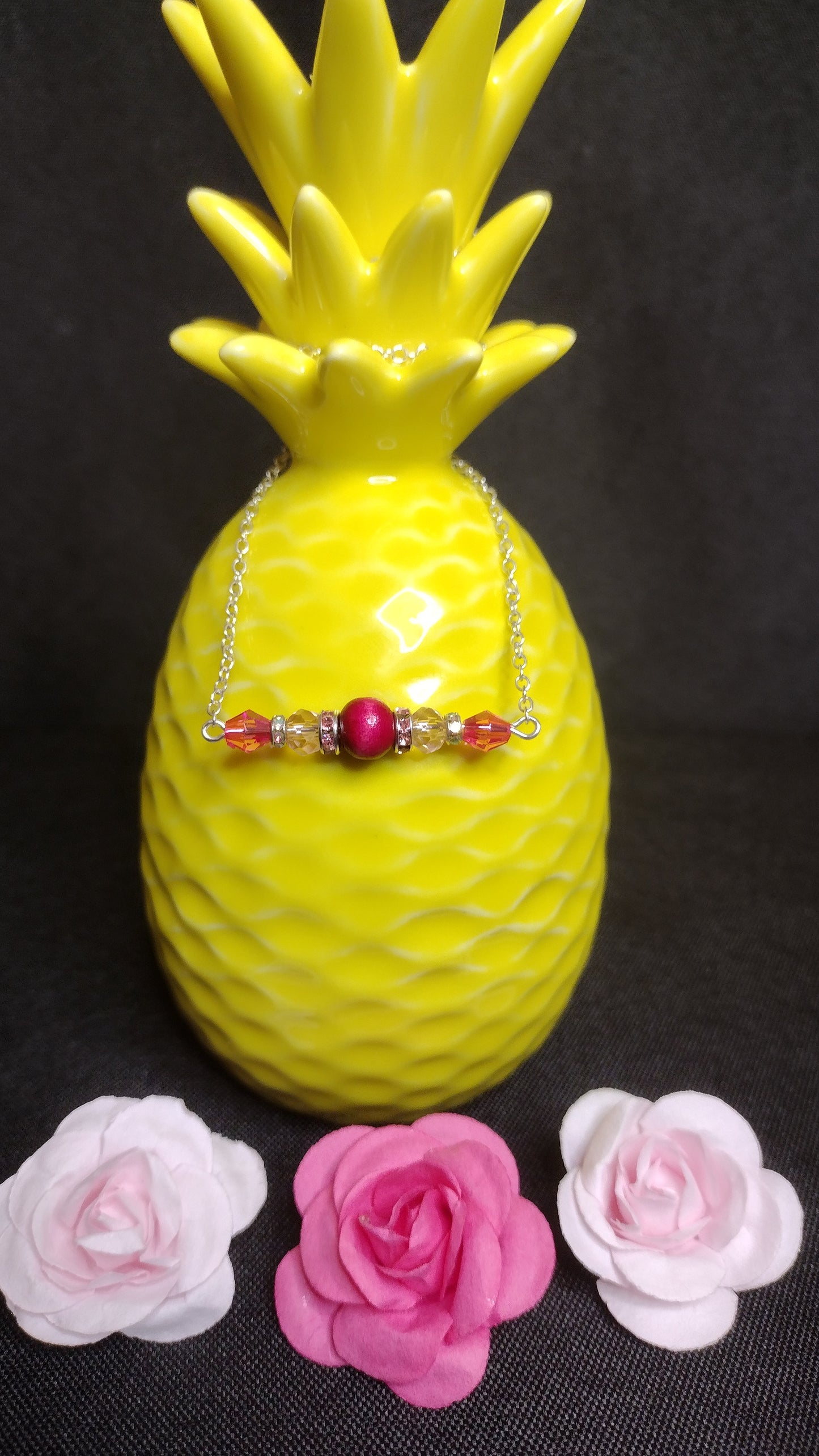 Pink Bar Necklace Pretty Pineapple Bead Pretty Pineapple Bead