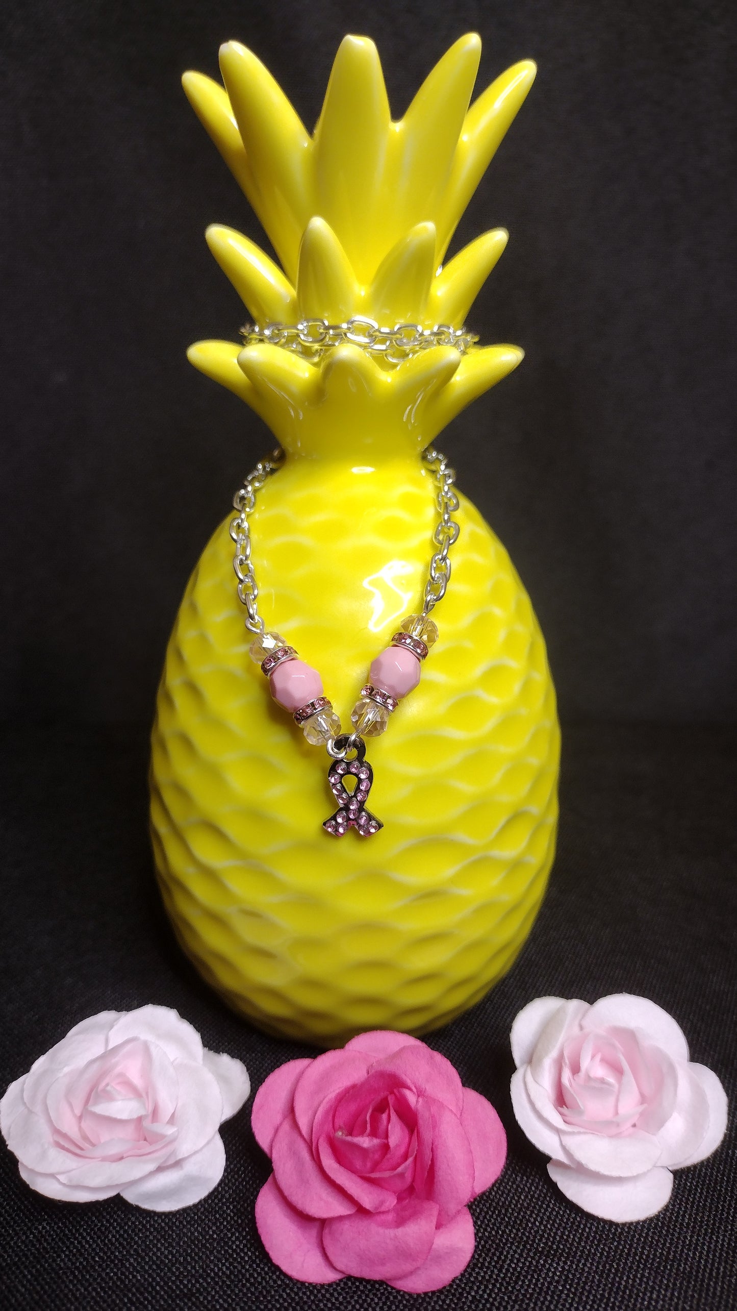 Rhinestone Ribbon Necklace Pretty Pineapple Bead Pretty Pineapple Bead