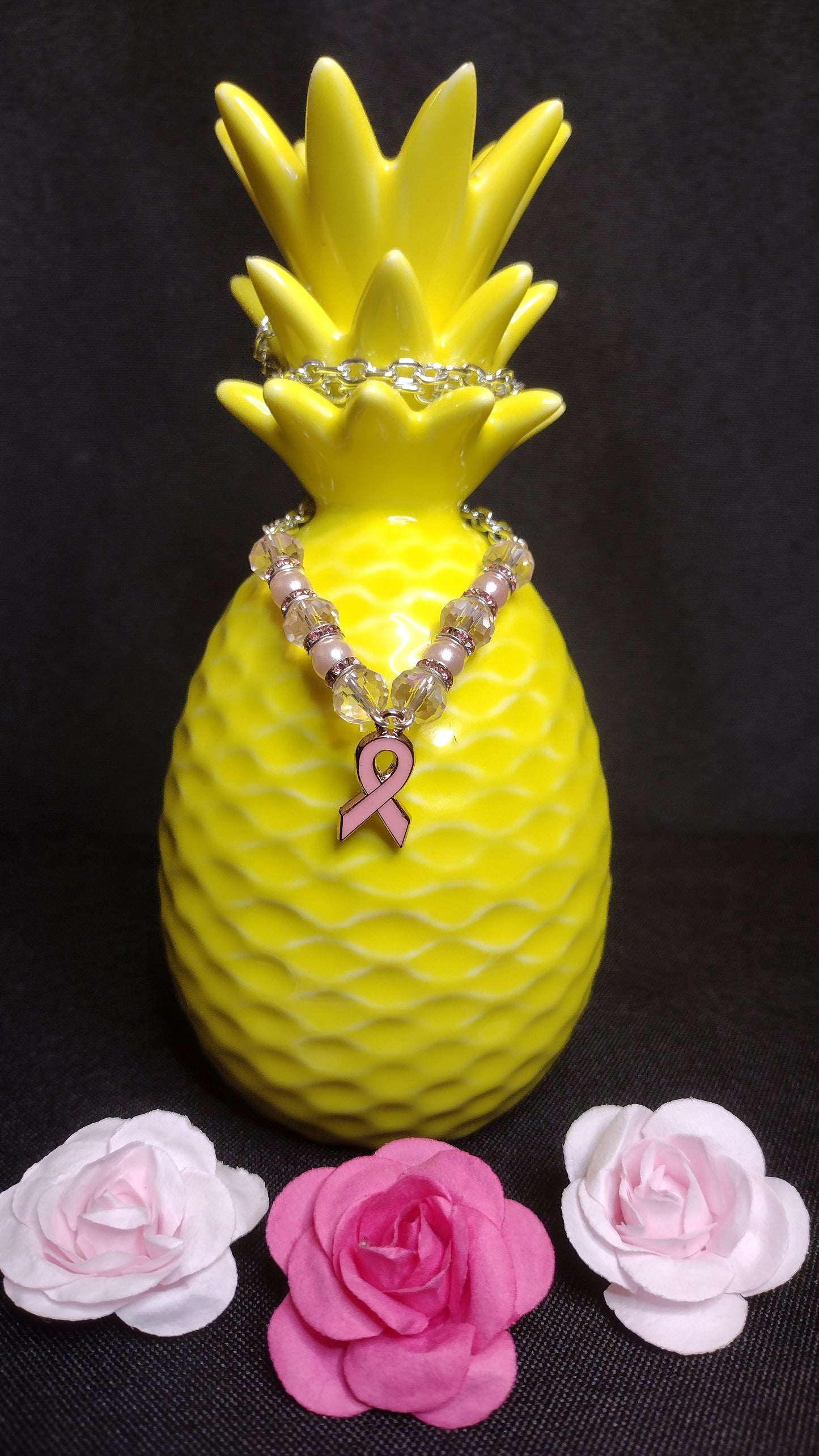 Pastel Pink Ribbon Necklace Pretty Pineapple Bead Pretty Pineapple Bead