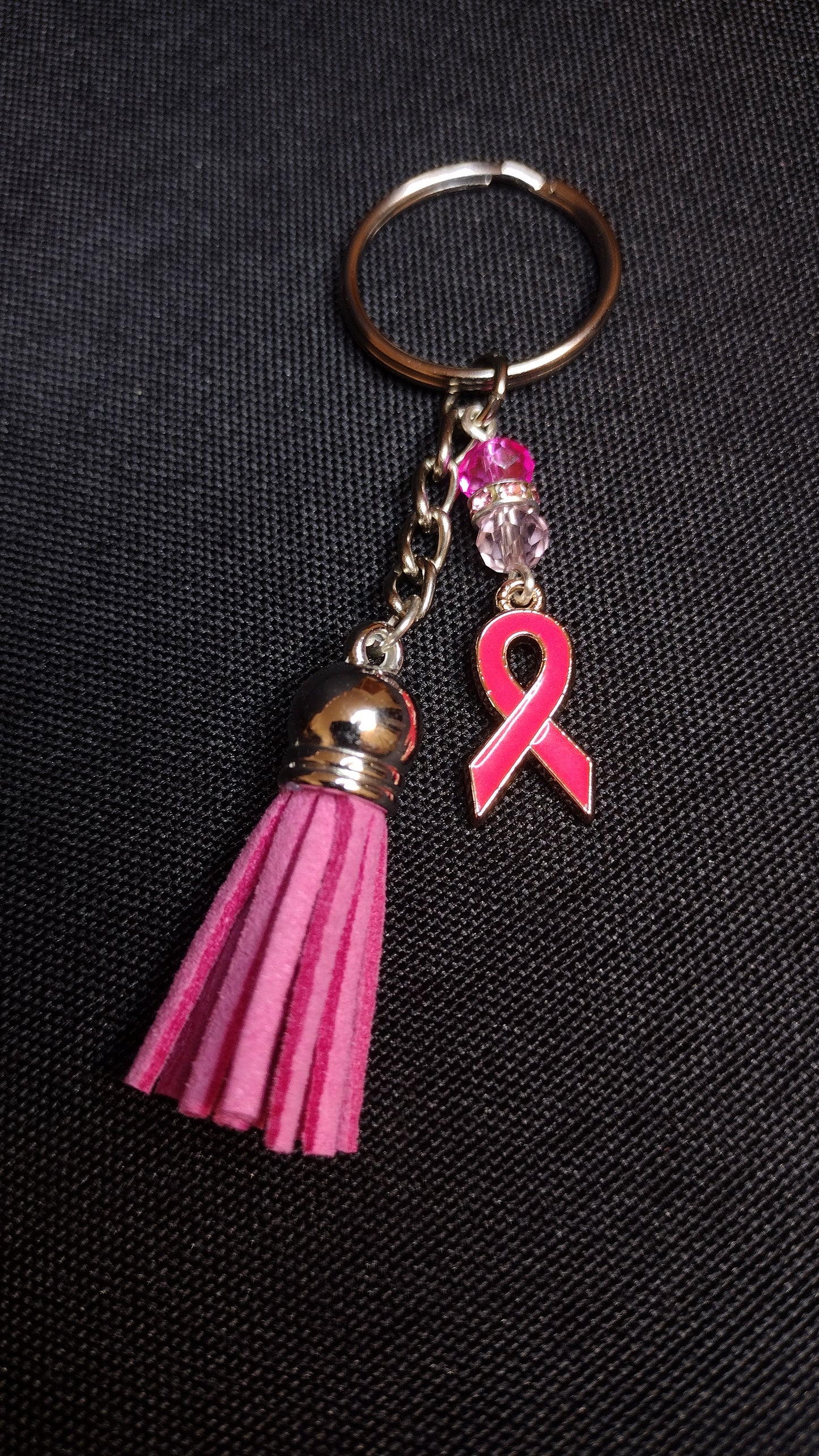 Dark Pink Ribbon Keychain Pretty Pineapple Bead Pretty Pineapple Bead