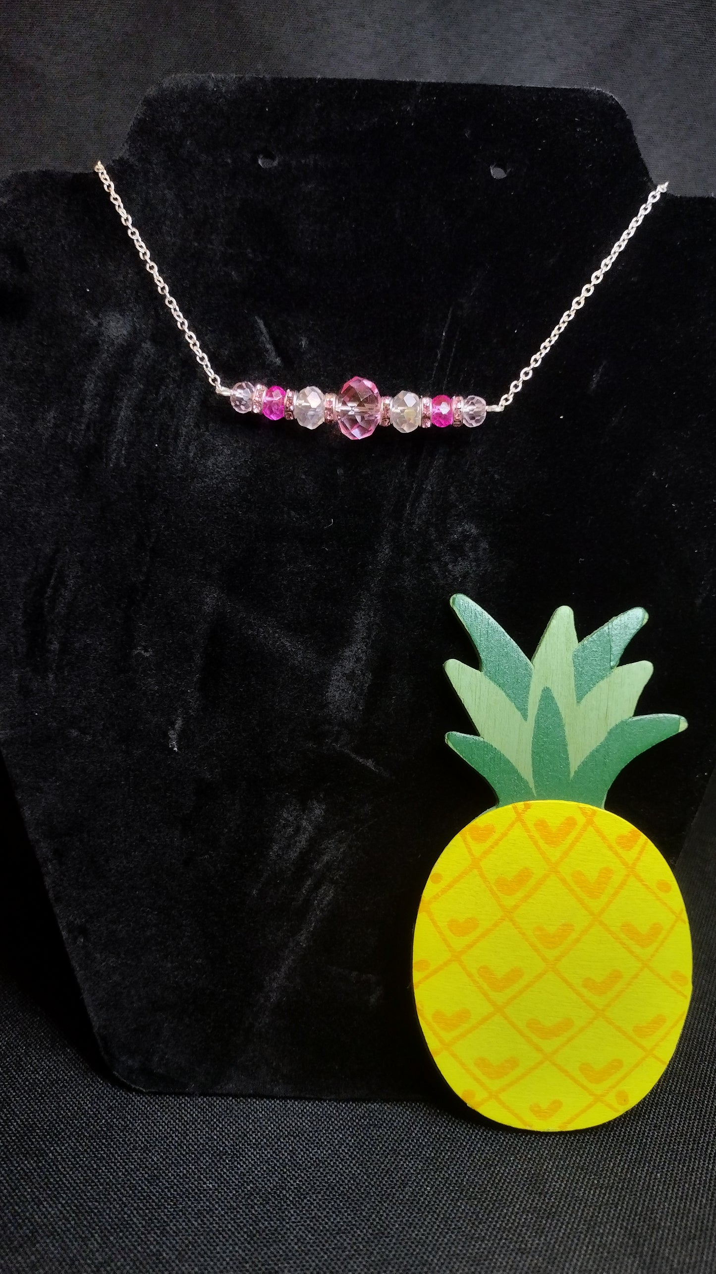 Crystal Pink Bar Necklace Pretty Pineapple Bead Pretty Pineapple Bead