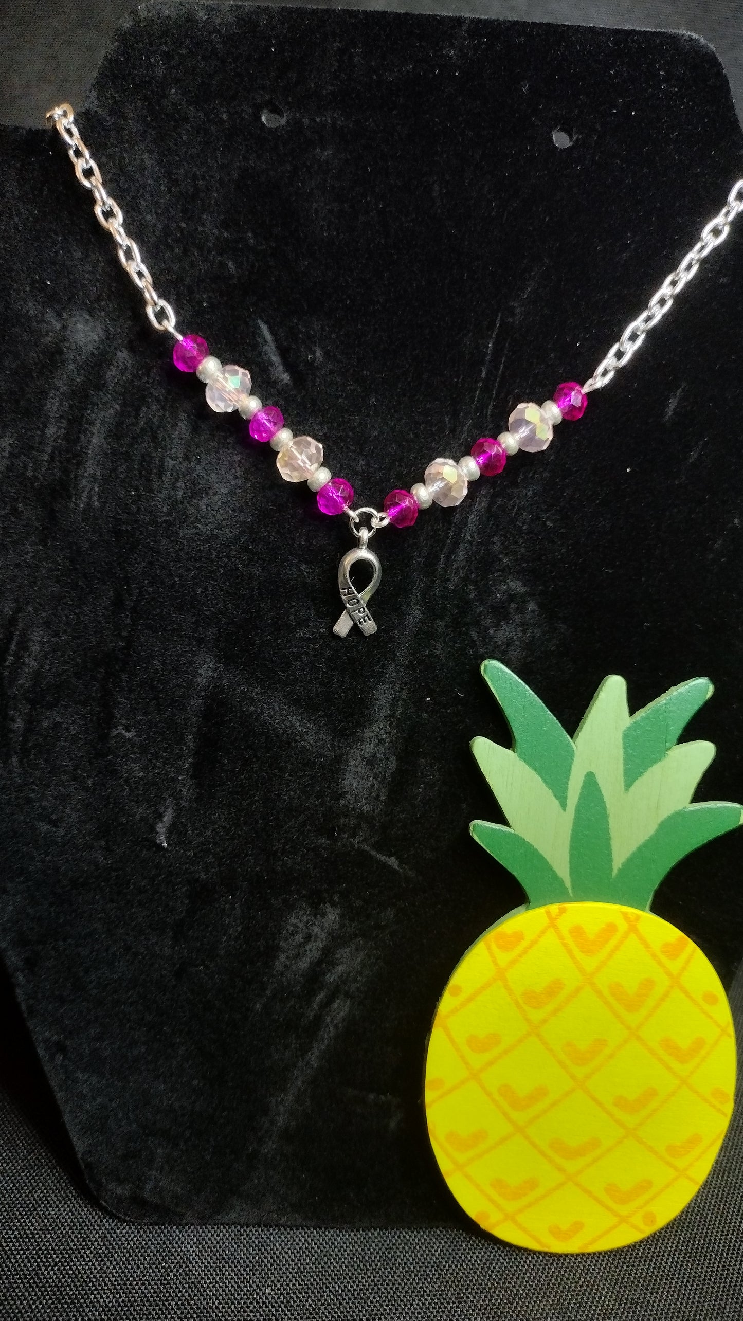 Hope Ribbon Necklace Pretty Pineapple Bead Pretty Pineapple Bead