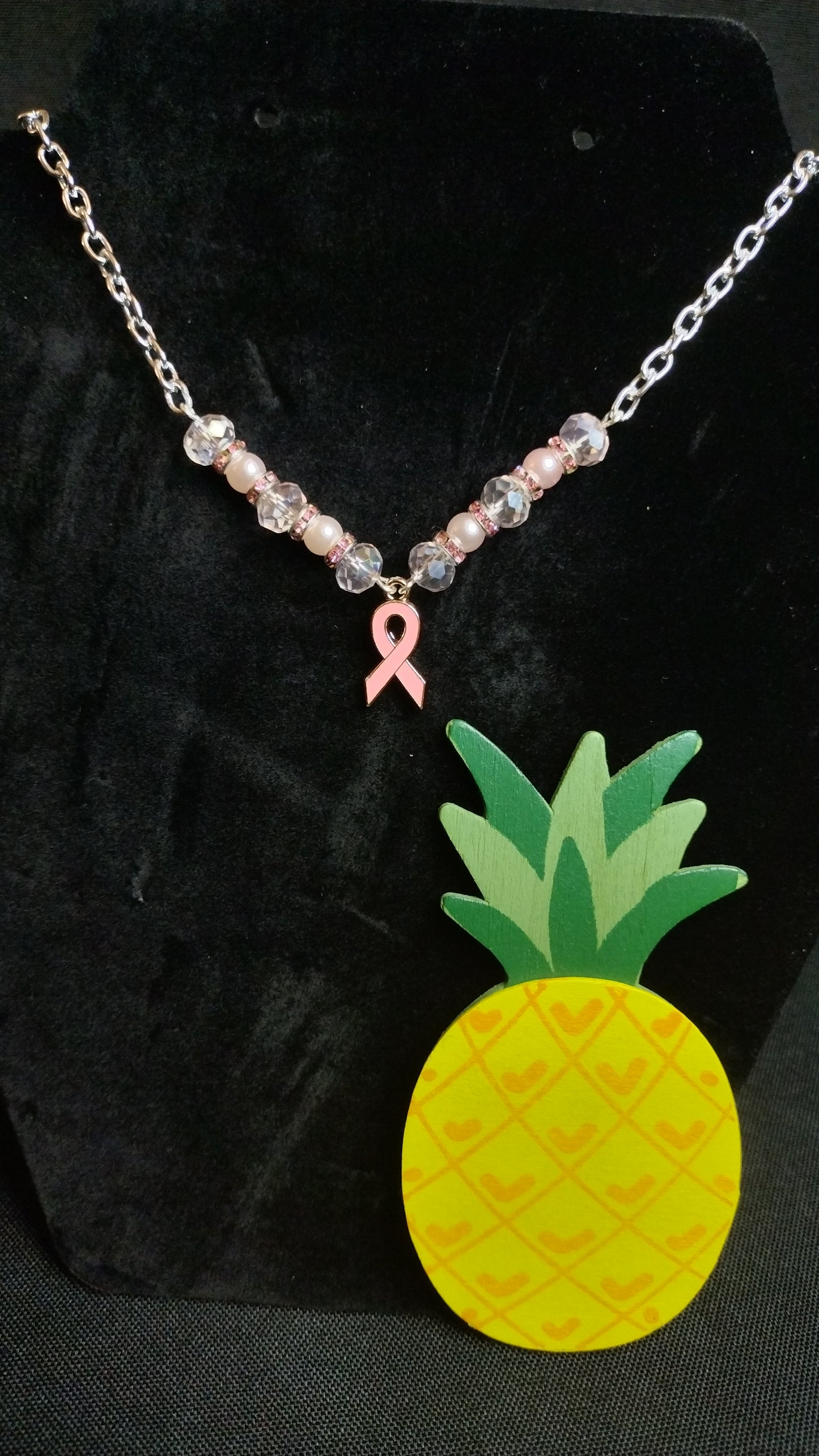 Pastel Pink Ribbon Necklace Pretty Pineapple Bead Pretty Pineapple Bead