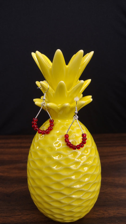 Red Teardrop Earrings Pretty Pineapple Bead Pretty Pineapple Bead