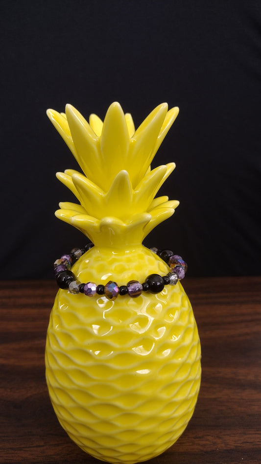 Black & Purple Stretchy Bracelet Pretty Pineapple Bead Pretty Pineapple Bead
