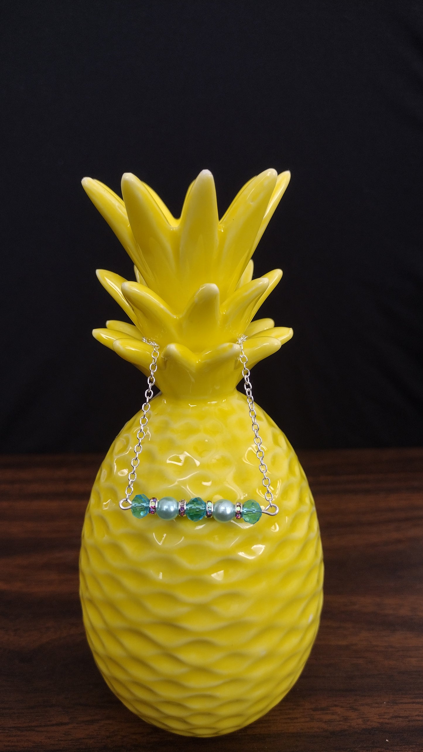 Blue Crystal Bar Necklace Pretty Pineapple Bead Pretty Pineapple Bead