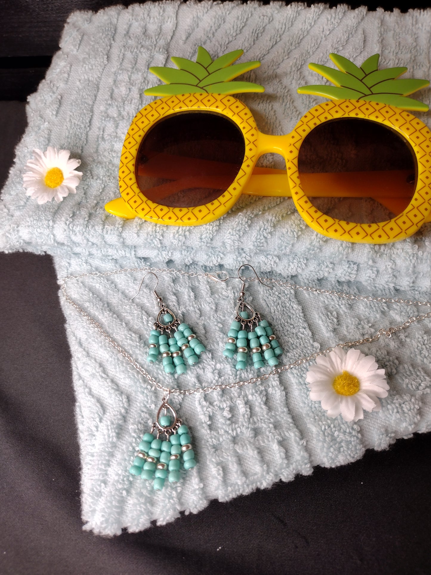 Turquoise Fringe Earrings Pretty Pineapple Bead Pretty Pineapple Bead