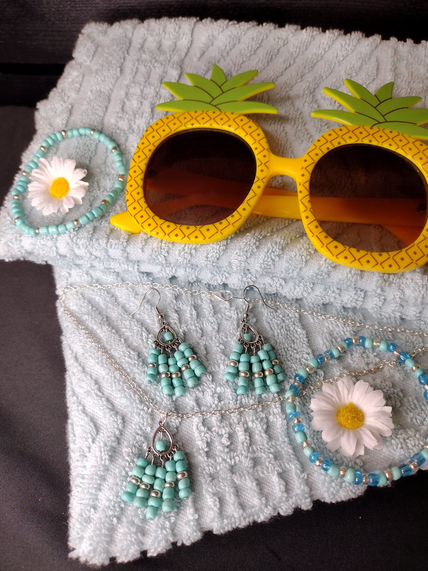 Turquoise Fringe Earrings Pretty Pineapple Bead Pretty Pineapple Bead