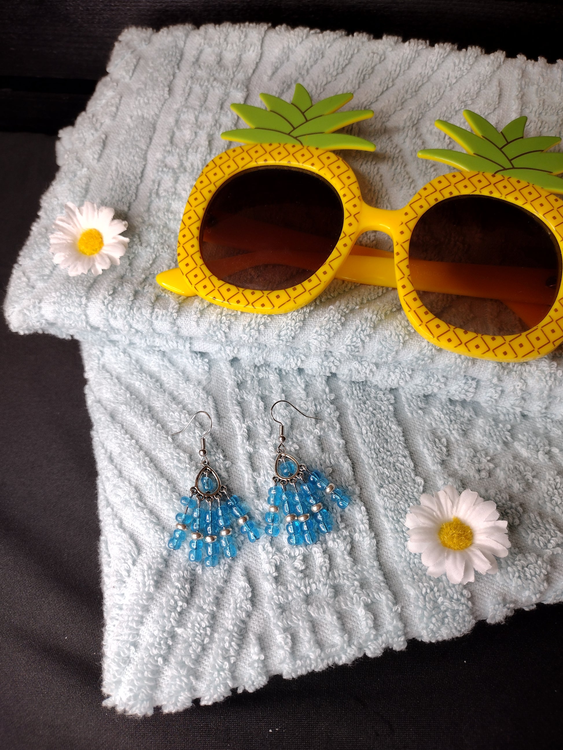 Blue Fringe Earrings Pretty Pineapple Bead Pretty Pineapple Bead