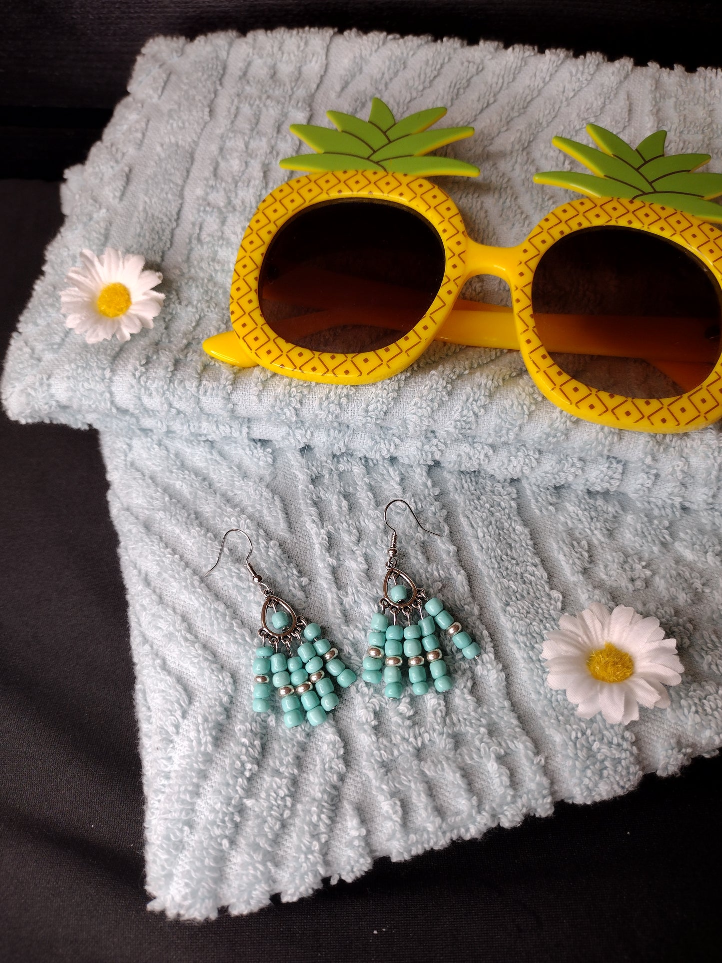 Turquoise Fringe Earrings Pretty Pineapple Bead Pretty Pineapple Bead
