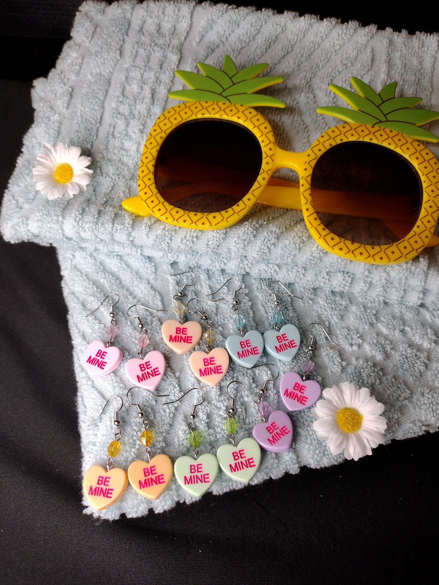Blue Conversation Heart Earrings Pretty Pineapple Bead Pretty Pineapple Bead