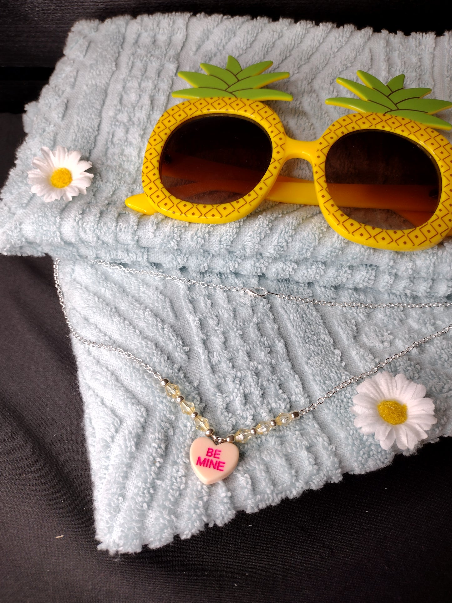 Peach Conversation Heart Necklace Pretty Pineapple Bead Pretty Pineapple Bead