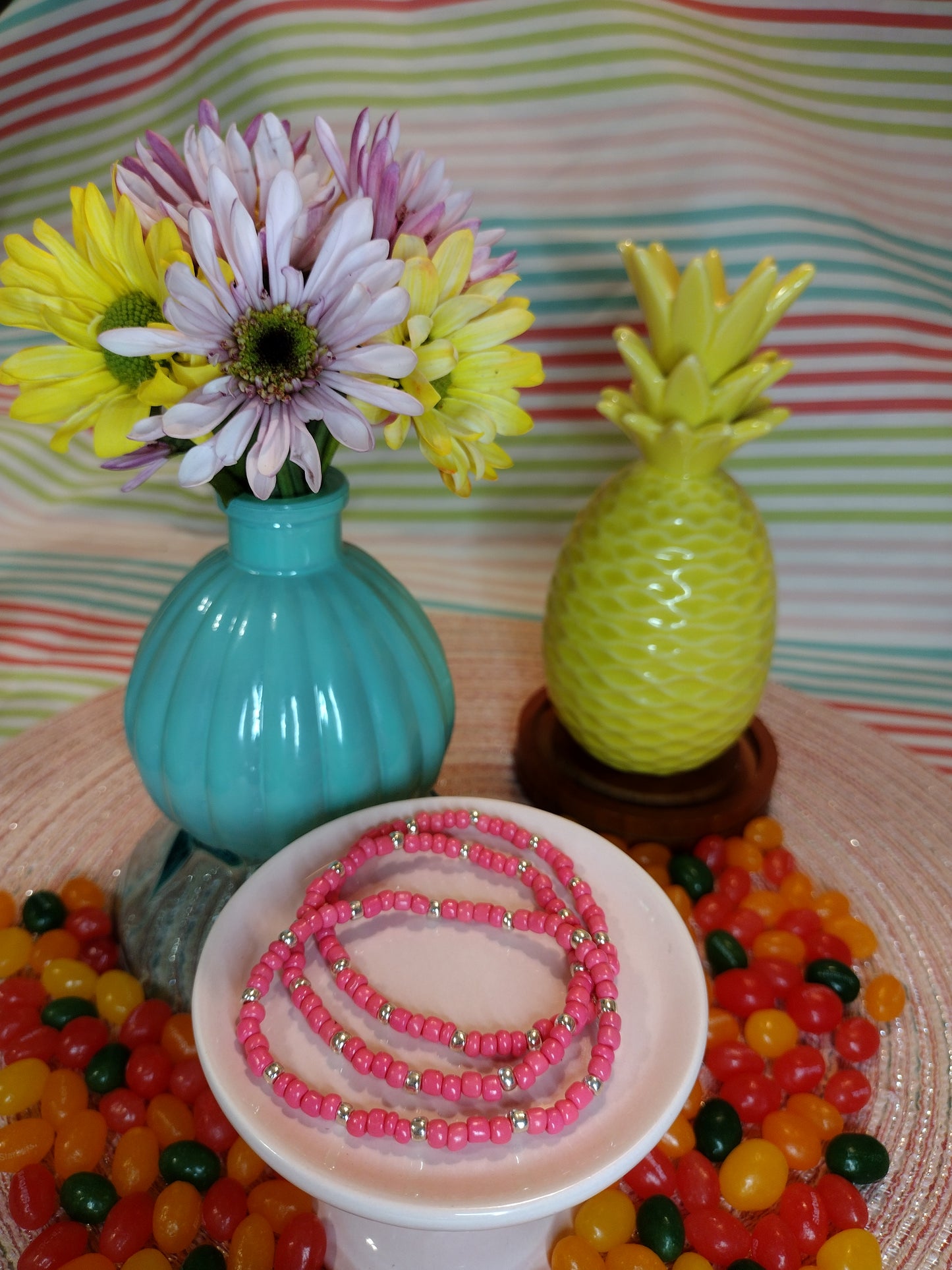 Coral Seed Bead Bracelet