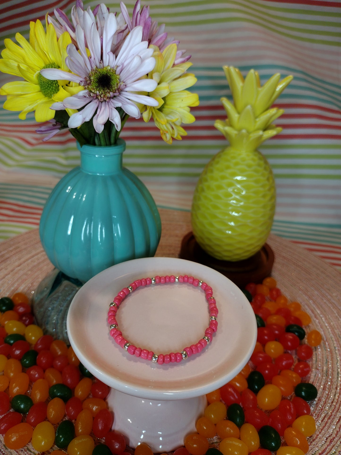 Coral Seed Bead Bracelet