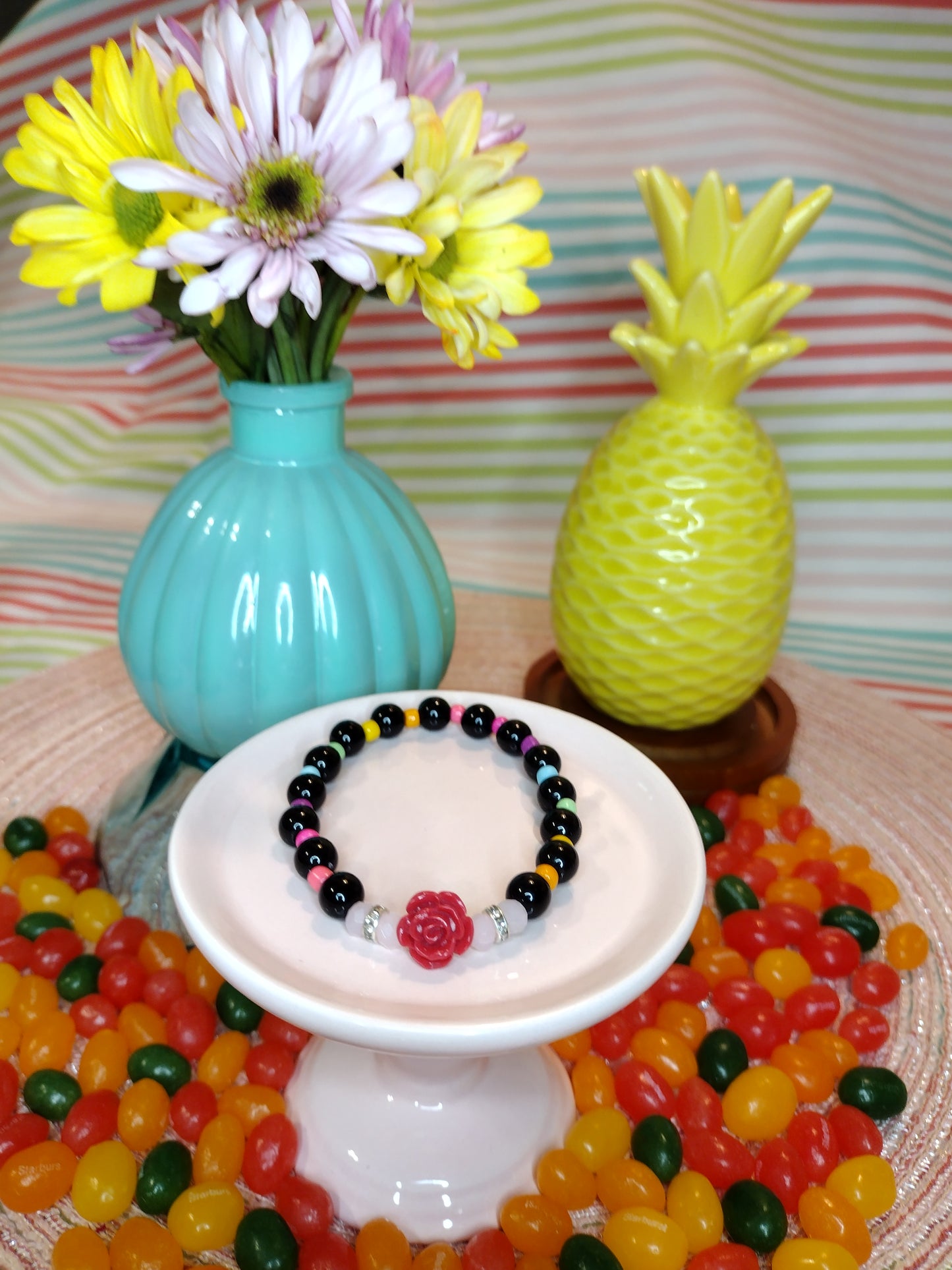 Pink Flower Bracelet Pretty Pineapple Bead Pretty Pineapple Bead