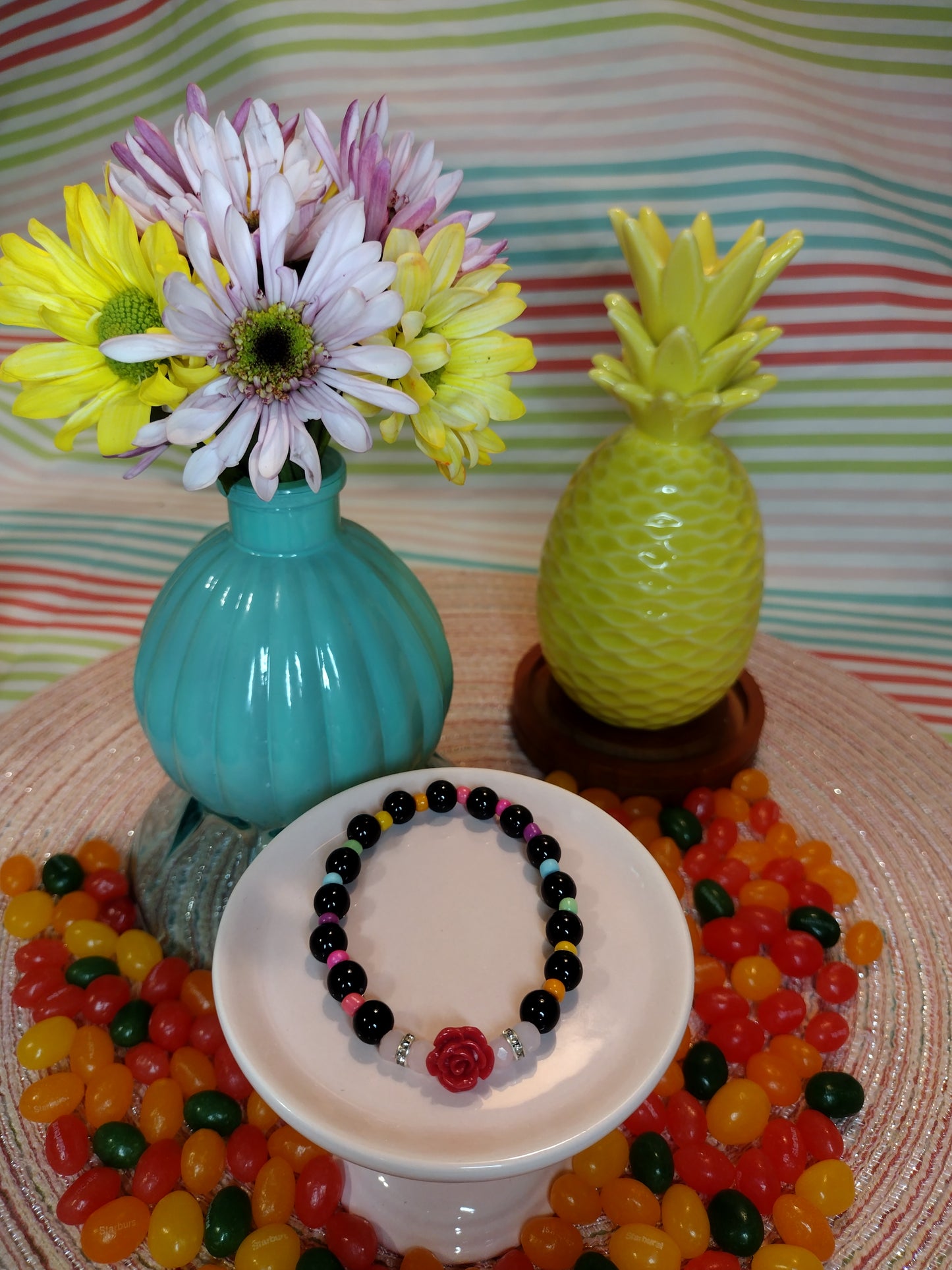 Pink Flower Bracelet Pretty Pineapple Bead Pretty Pineapple Bead