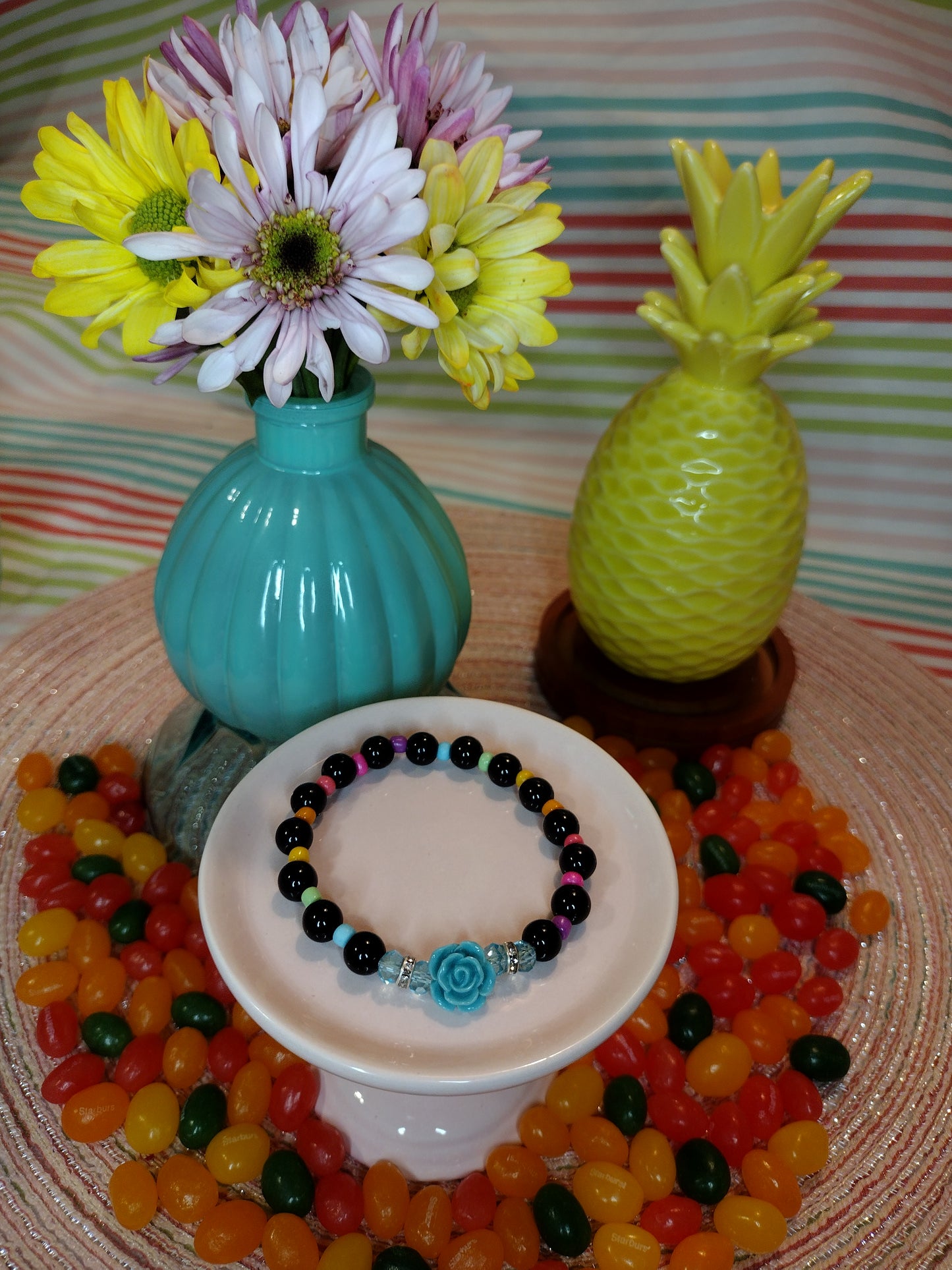 Teal Blue Flower Bracelet