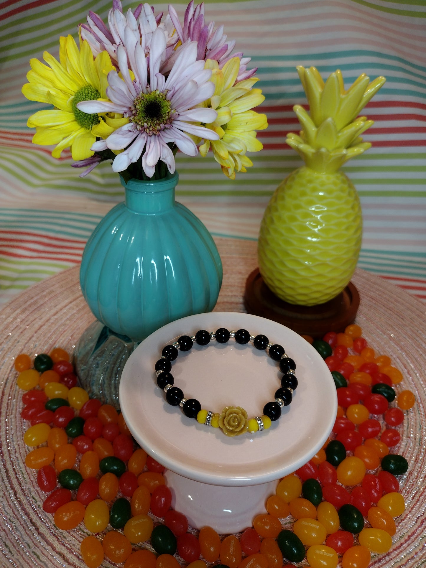 Golden Yellow Flower Bracelet Pretty Pineapple Bead Pretty Pineapple Bead