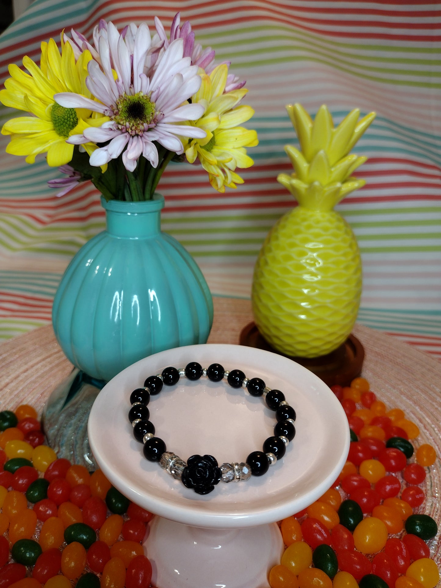 Black Flower Bracelet Pretty Pineapple Bead Pretty Pineapple Bead
