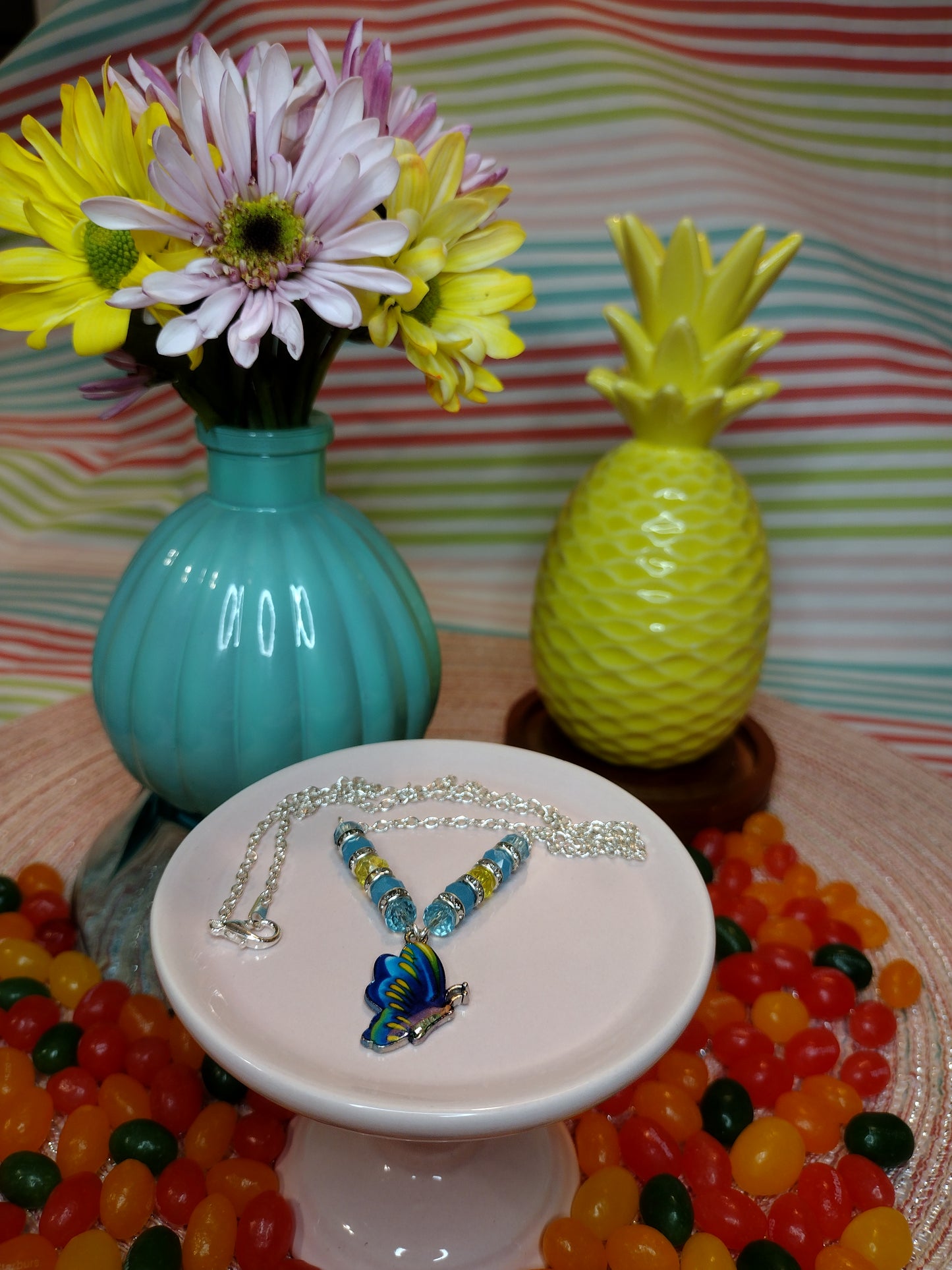 Blue Butterfly Necklace Pretty Pineapple Bead Pretty Pineapple Bead