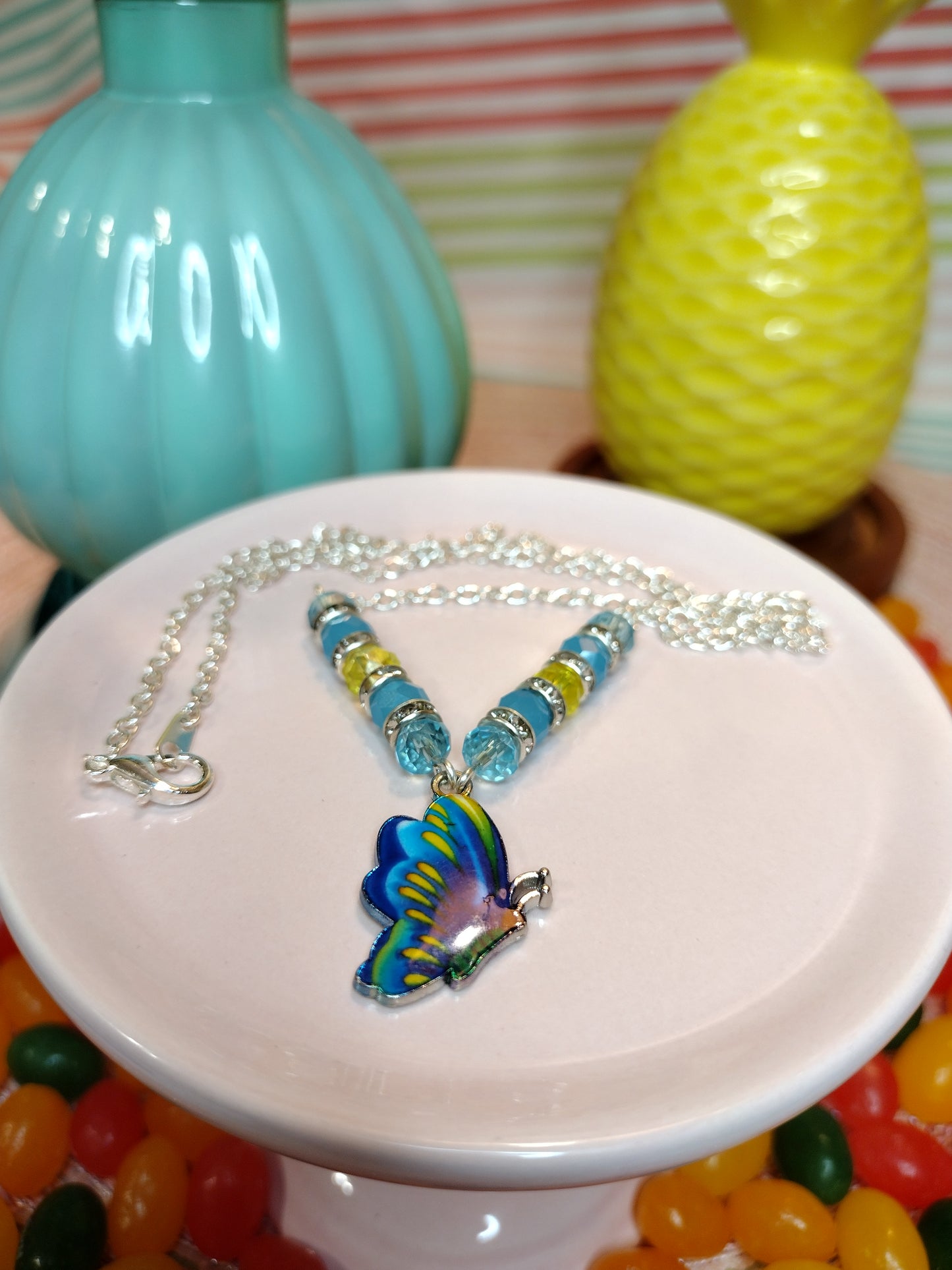 Blue Butterfly Necklace Pretty Pineapple Bead Pretty Pineapple Bead