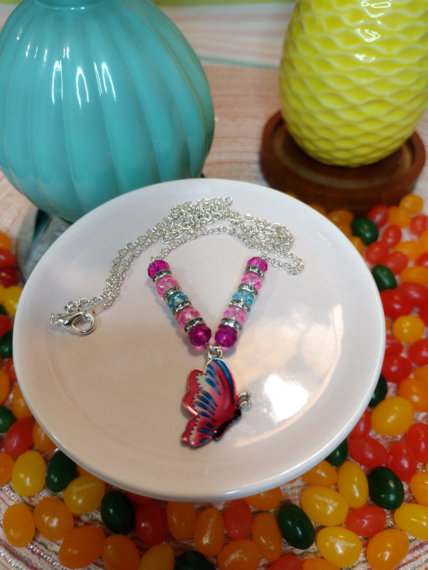 Dark Pink Butterfly Necklace