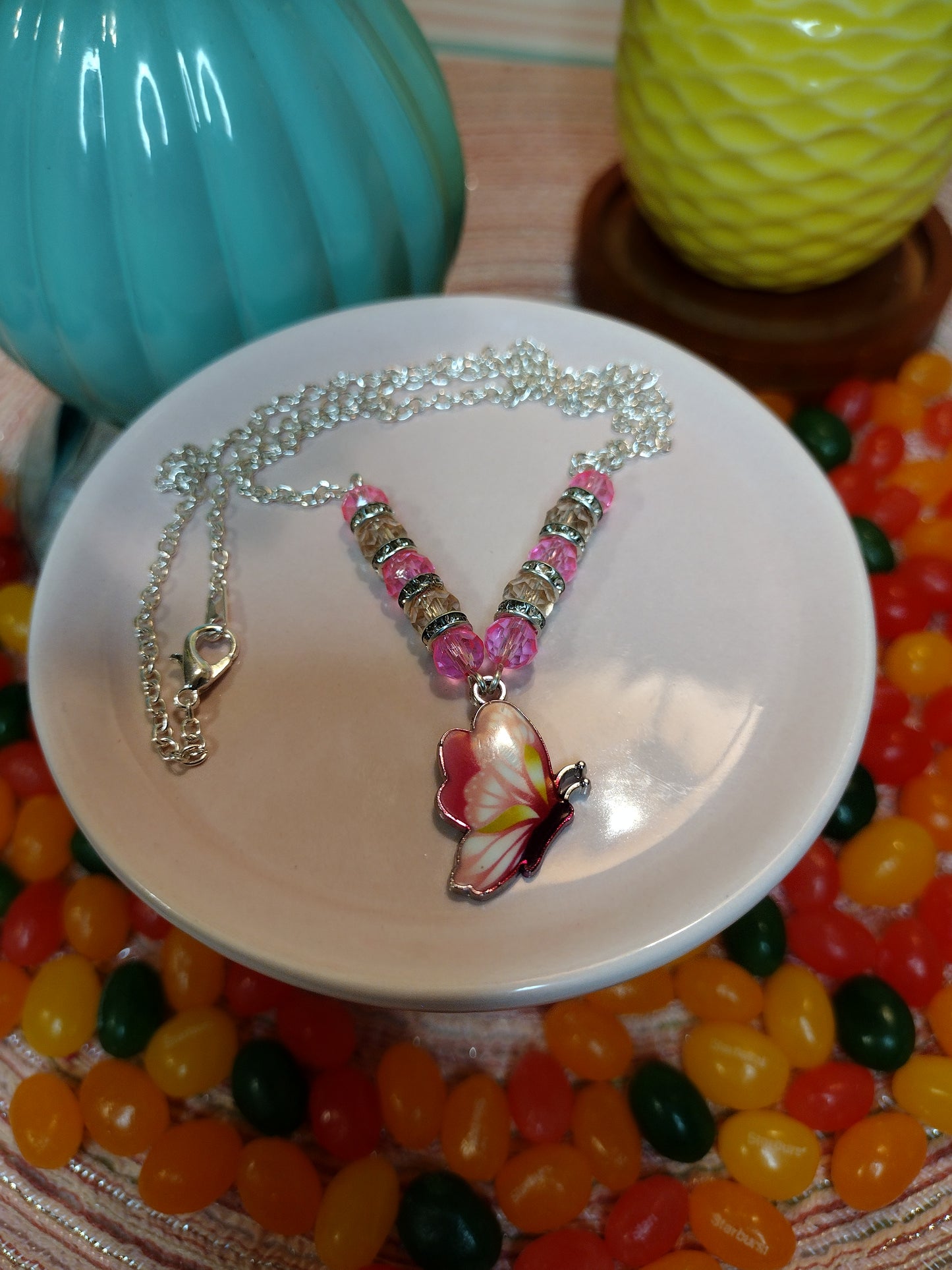 Pink Butterfly Necklace Pretty Pineapple Bead Pretty Pineapple Bead